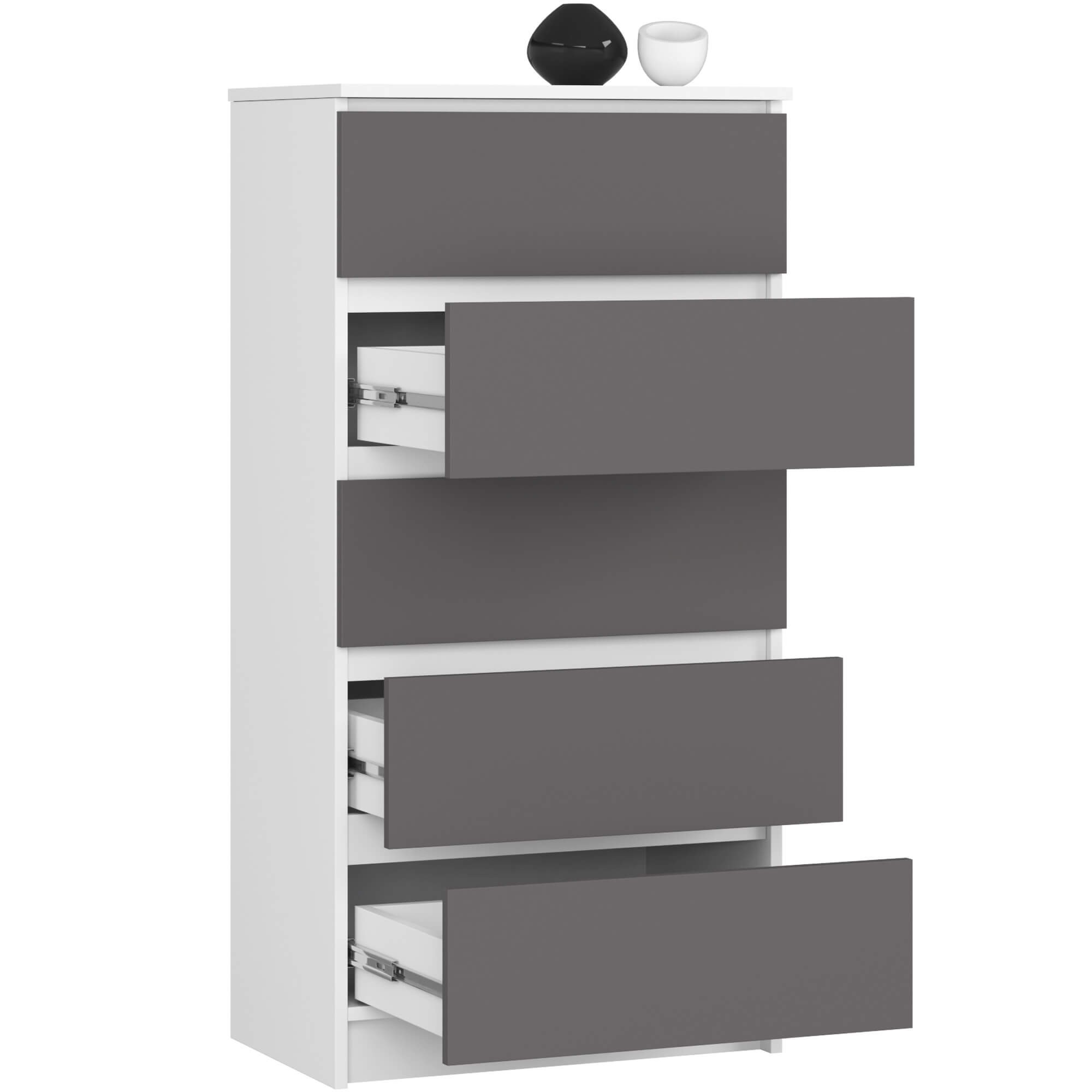Ak furniture Komoda Kuba 60 cm - 5 šuplíků bílá/grafitová - Obrázek 2