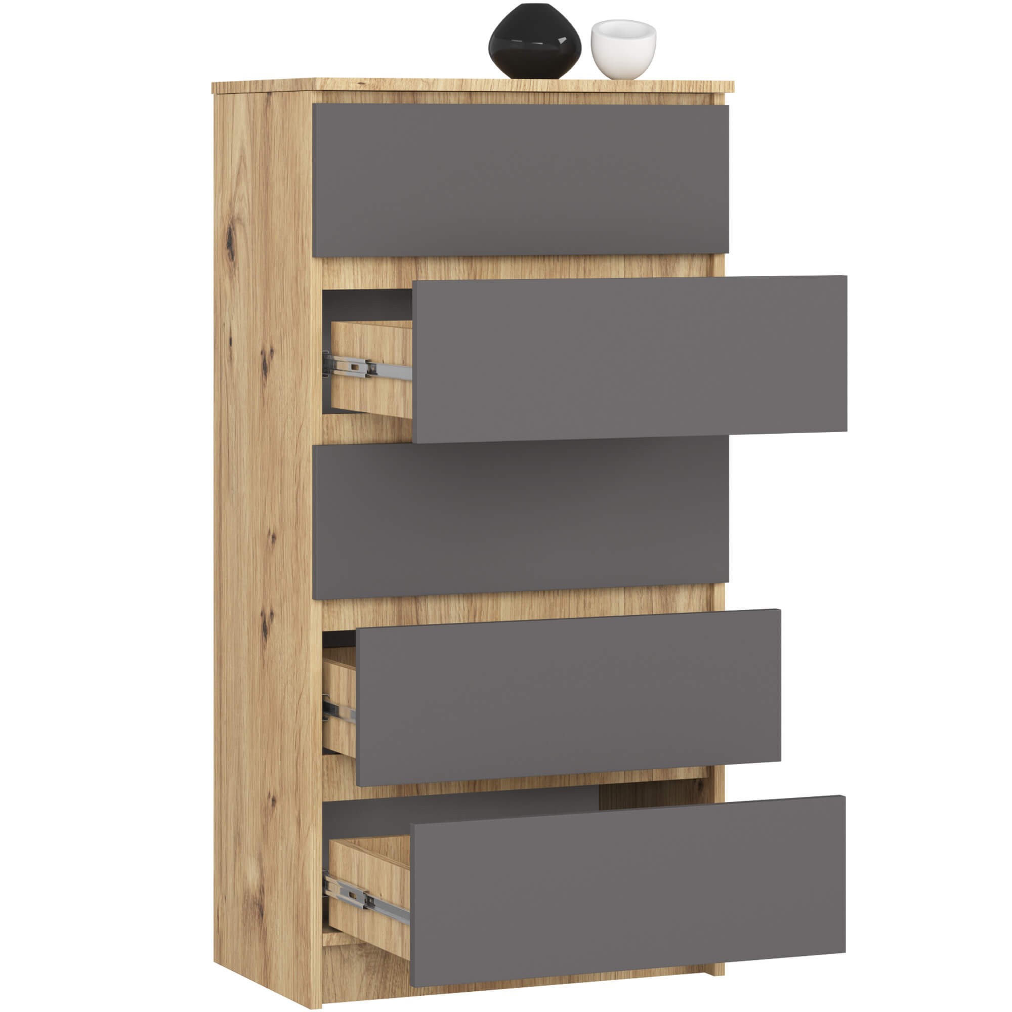 Ak furniture Komoda Kuba 60 cm - 5 šuplíků dub artisan/grafitová - Obrázek 2
