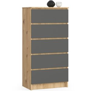Ak furniture Komoda Kuba 60 cm - 5 šuplíků dub artisan/grafitová