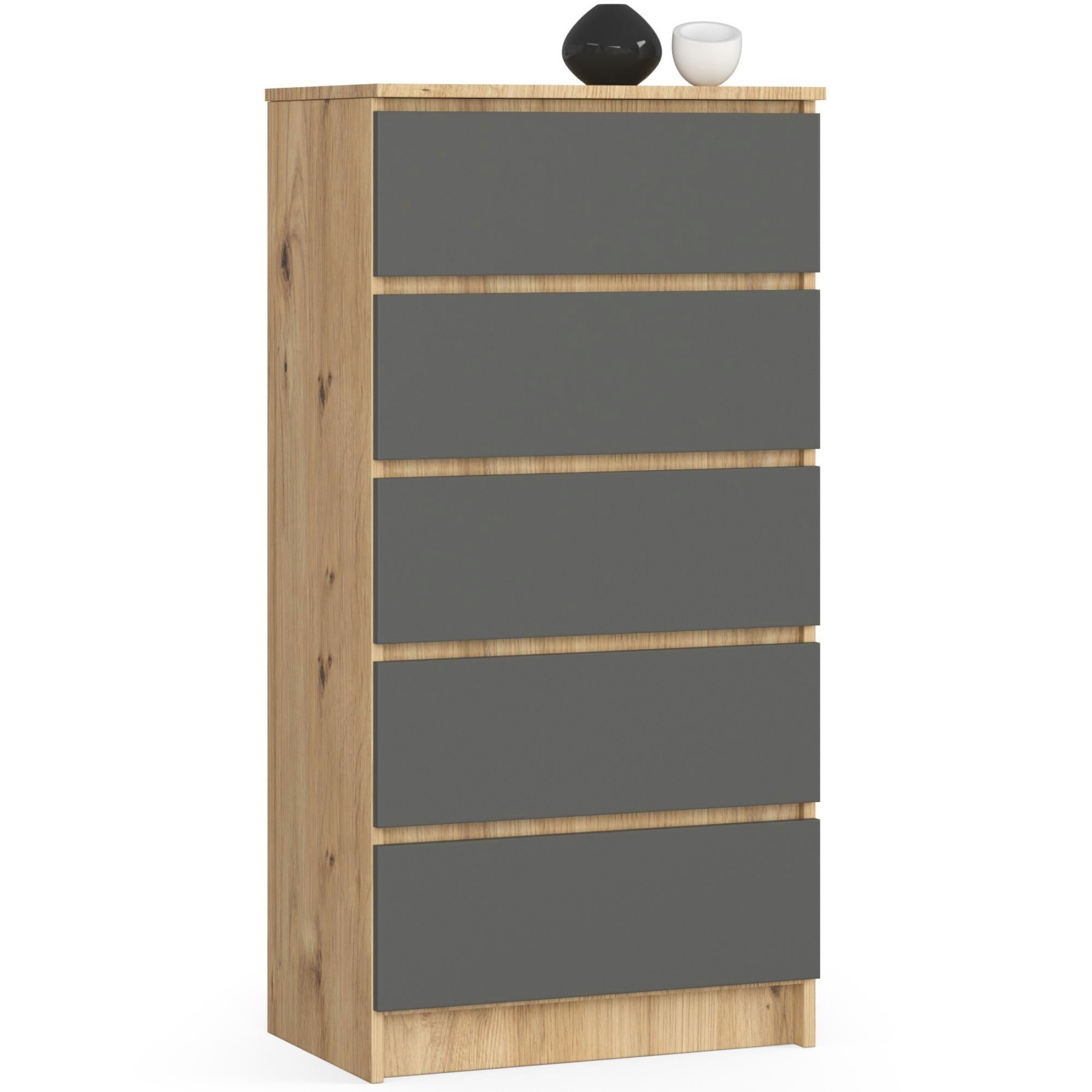 Ak furniture Komoda Kuba 60 cm - 5 šuplíků dub artisan/grafitová