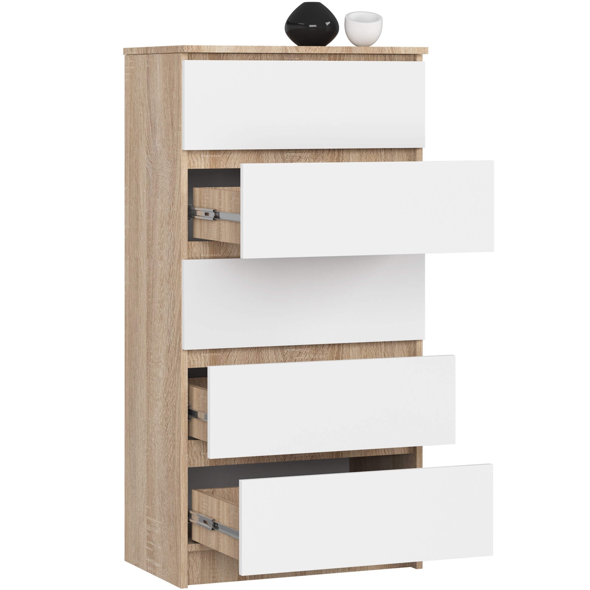 Ak furniture Komoda Kuba 60 cm - 5 šuplíků dub sonoma/bílá - Obrázek 2