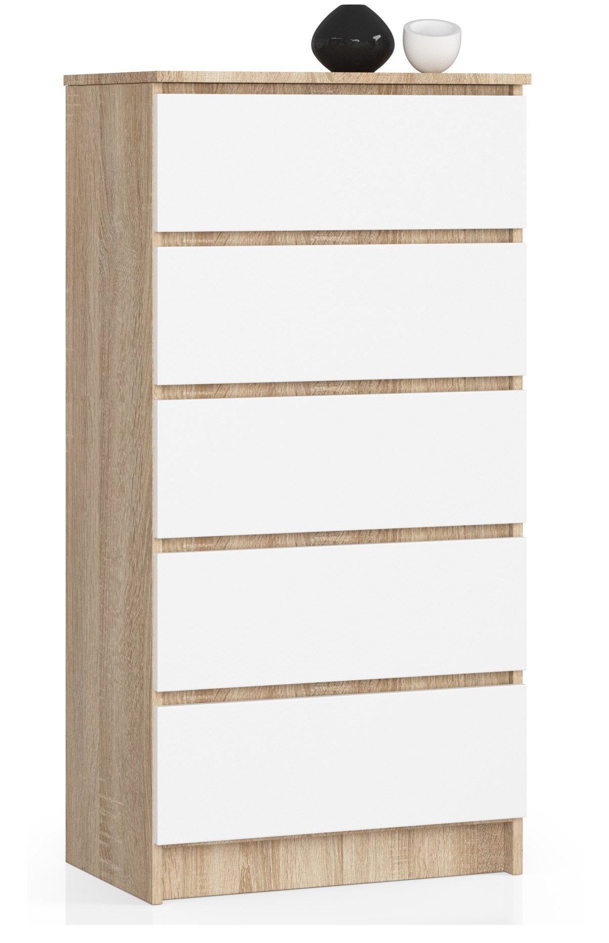 Ak furniture Komoda Kuba 60 cm - 5 šuplíků dub sonoma/bílá
