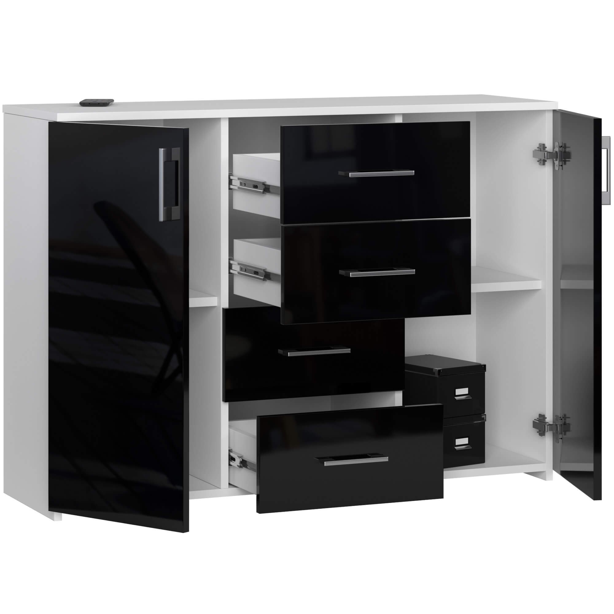 Ak furniture Komoda Torvi K 110 cm bílá/černá lesklá - Obrázek 2