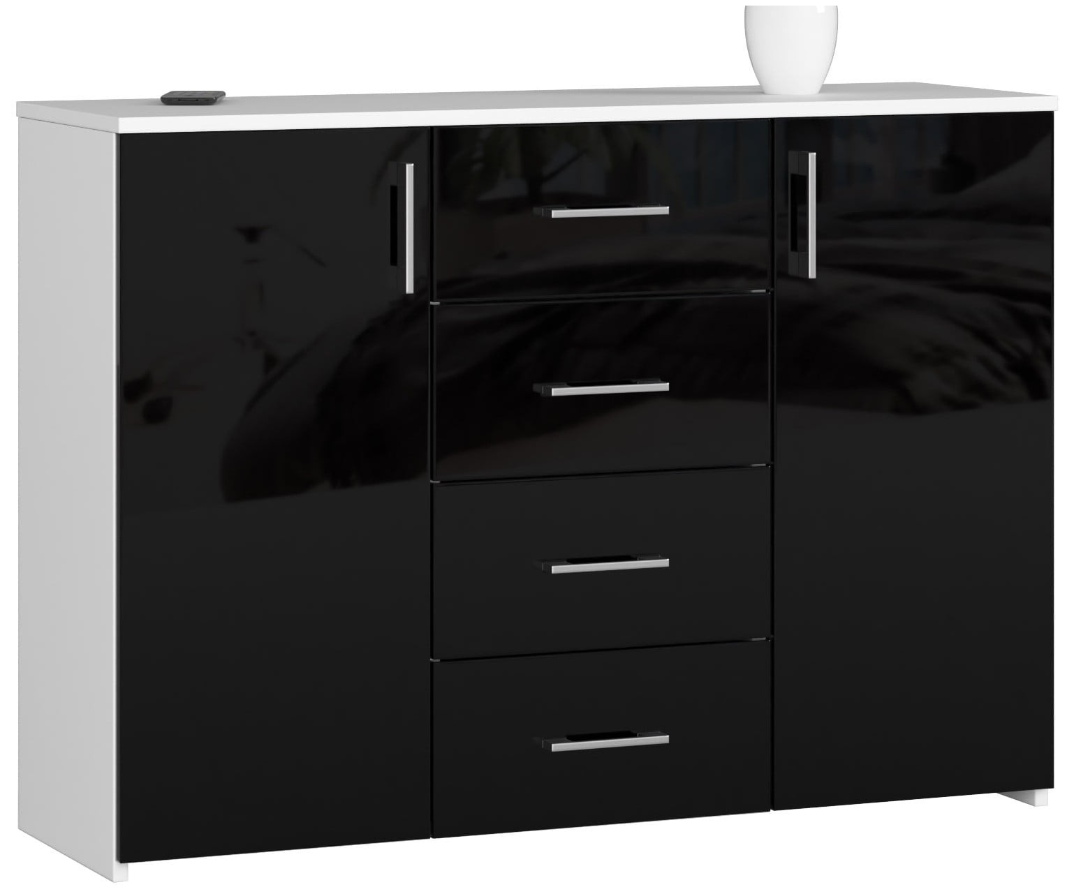 Ak furniture Komoda Torvi K 110 cm bílá/černá lesklá