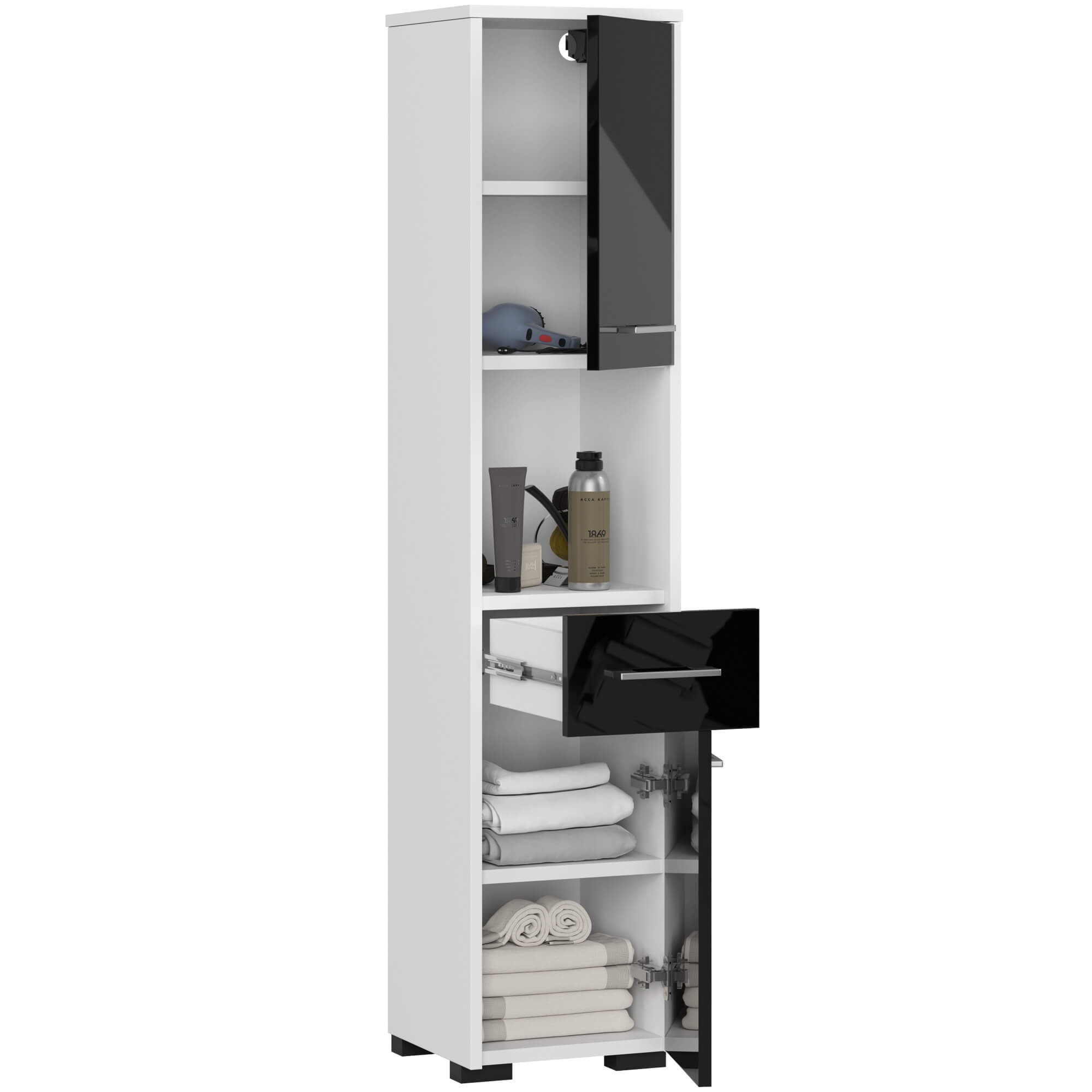 Ak furniture Koupelnová skříňka Fin II 30 cm bílá/černá lesk - Obrázek 2