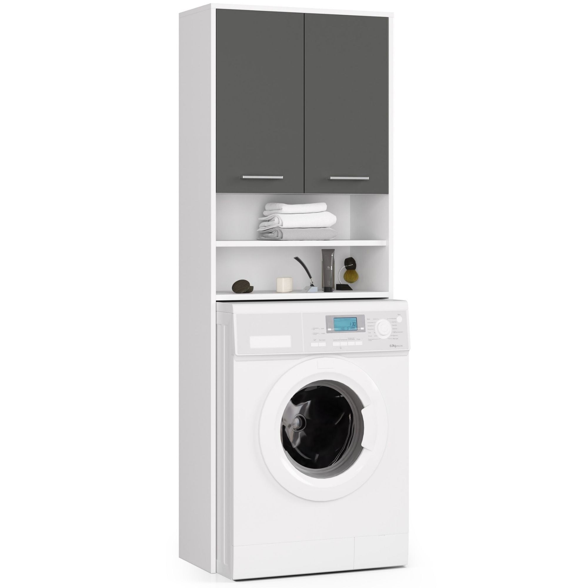 Ak furniture Koupelnová skříňka nad pračku Fin bílá/šedá