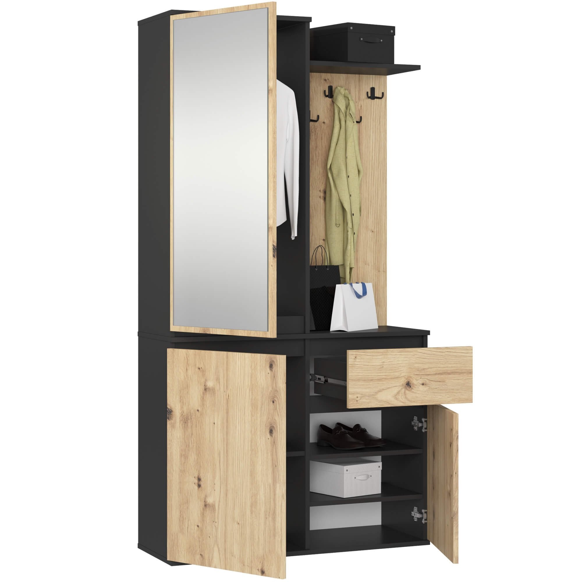 Ak furniture Předsíňová stěna Entro černá/dub artisan - Obrázek 2