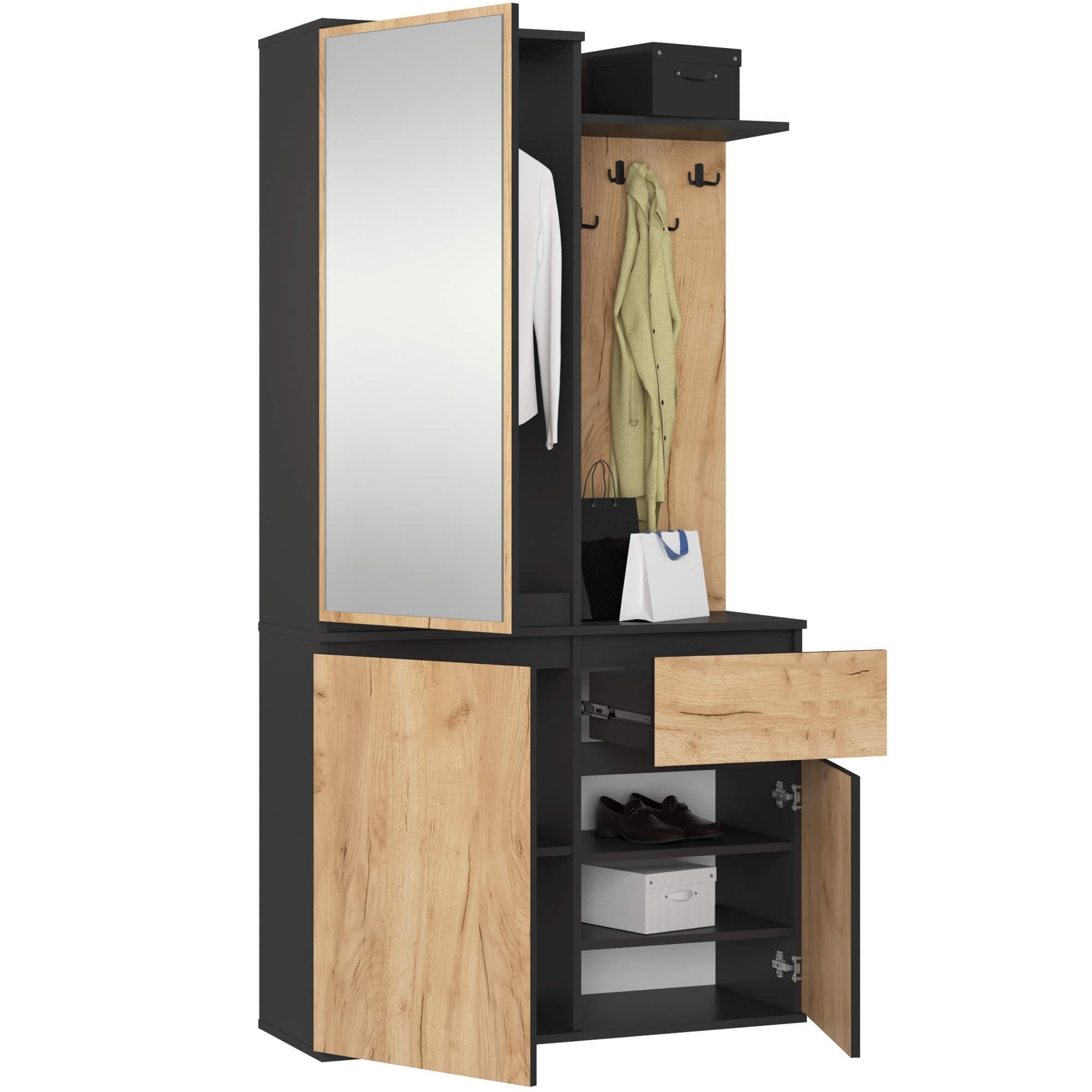 Ak furniture Předsíňová stěna Entro černá/dub craft - Obrázek 2