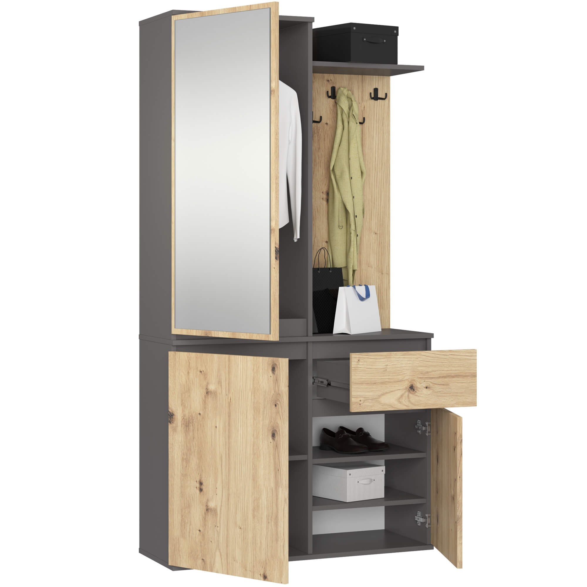 Ak furniture Předsíňová stěna Entro grafit/dub artisan - Obrázek 2