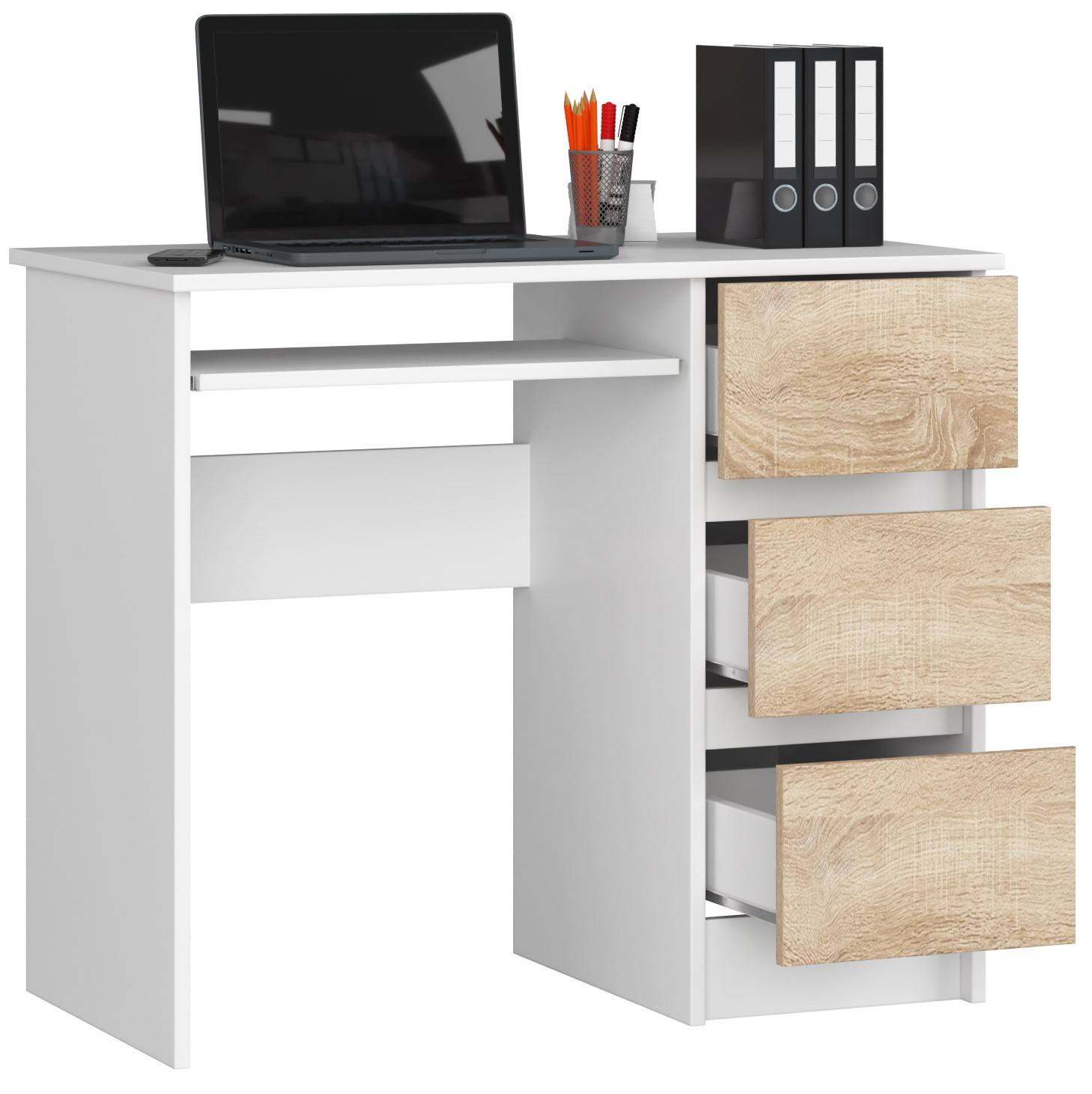 Ak furniture Psací stůl A-6 90 cm bílý/dub sonoma pravý - Obrázek 2