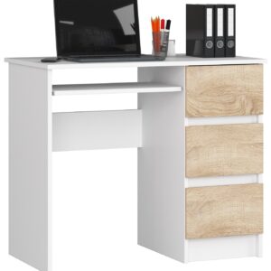 Ak furniture Psací stůl A-6 90 cm bílý/dub sonoma pravý