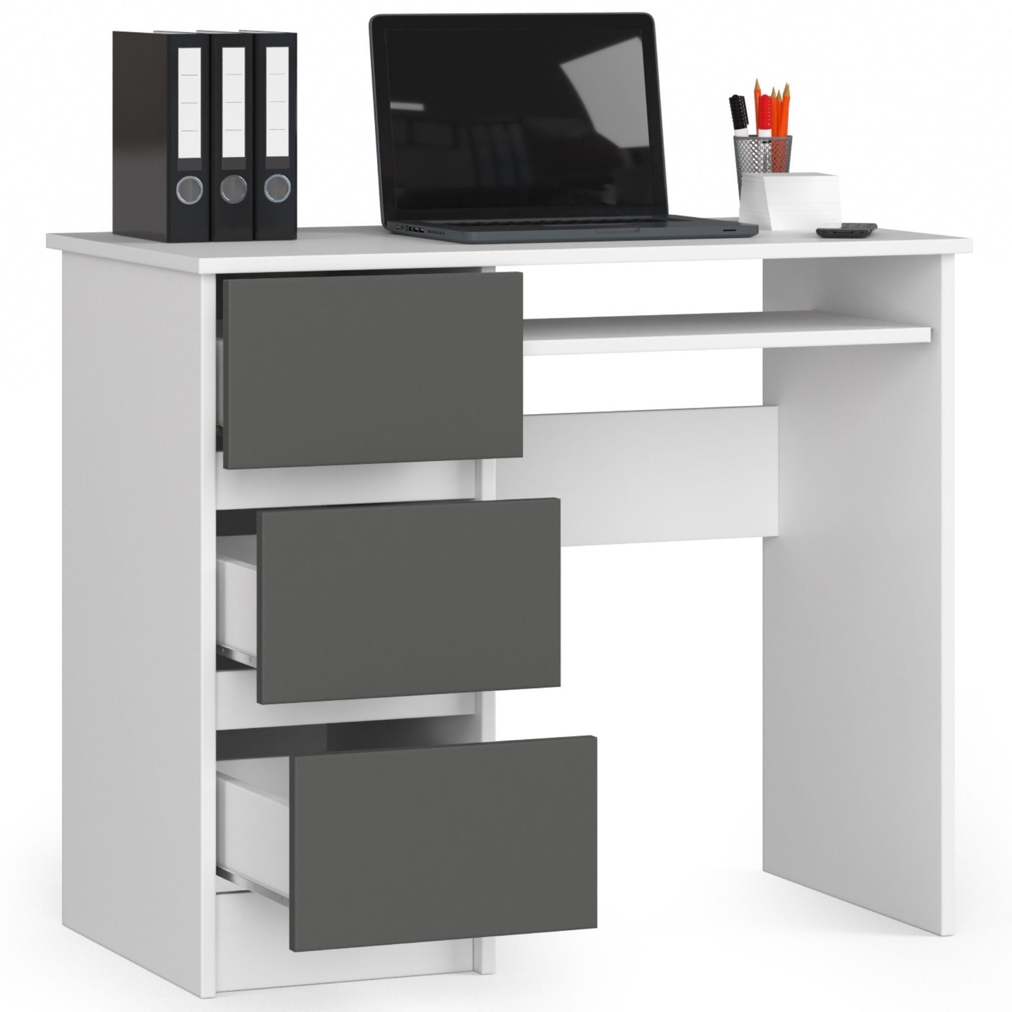 Ak furniture Psací stůl A-6 90 cm bílý/grafitově šedý levý - Obrázek 2