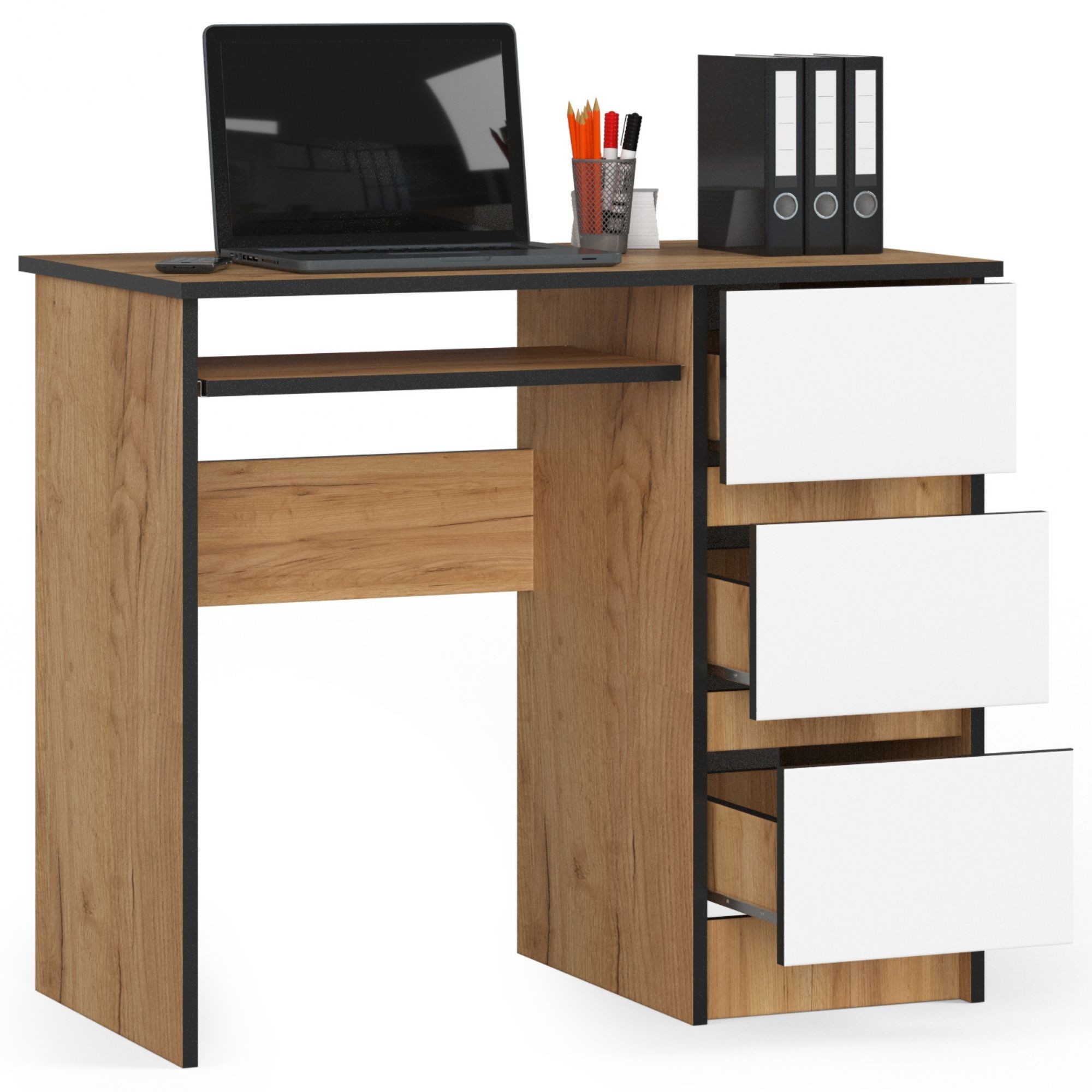 Ak furniture Psací stůl A-6 90 cm dub craft zlatý/bílý pravý - Obrázek 2