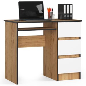 Ak furniture Psací stůl A-6 90 cm dub craft zlatý/bílý pravý