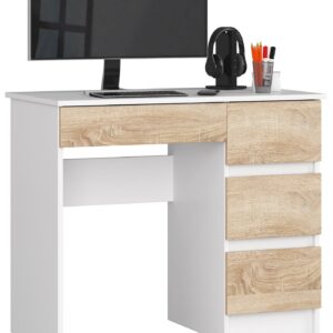 Ak furniture Psací stůl A-7 90 cm bílý/dub sonoma pravý