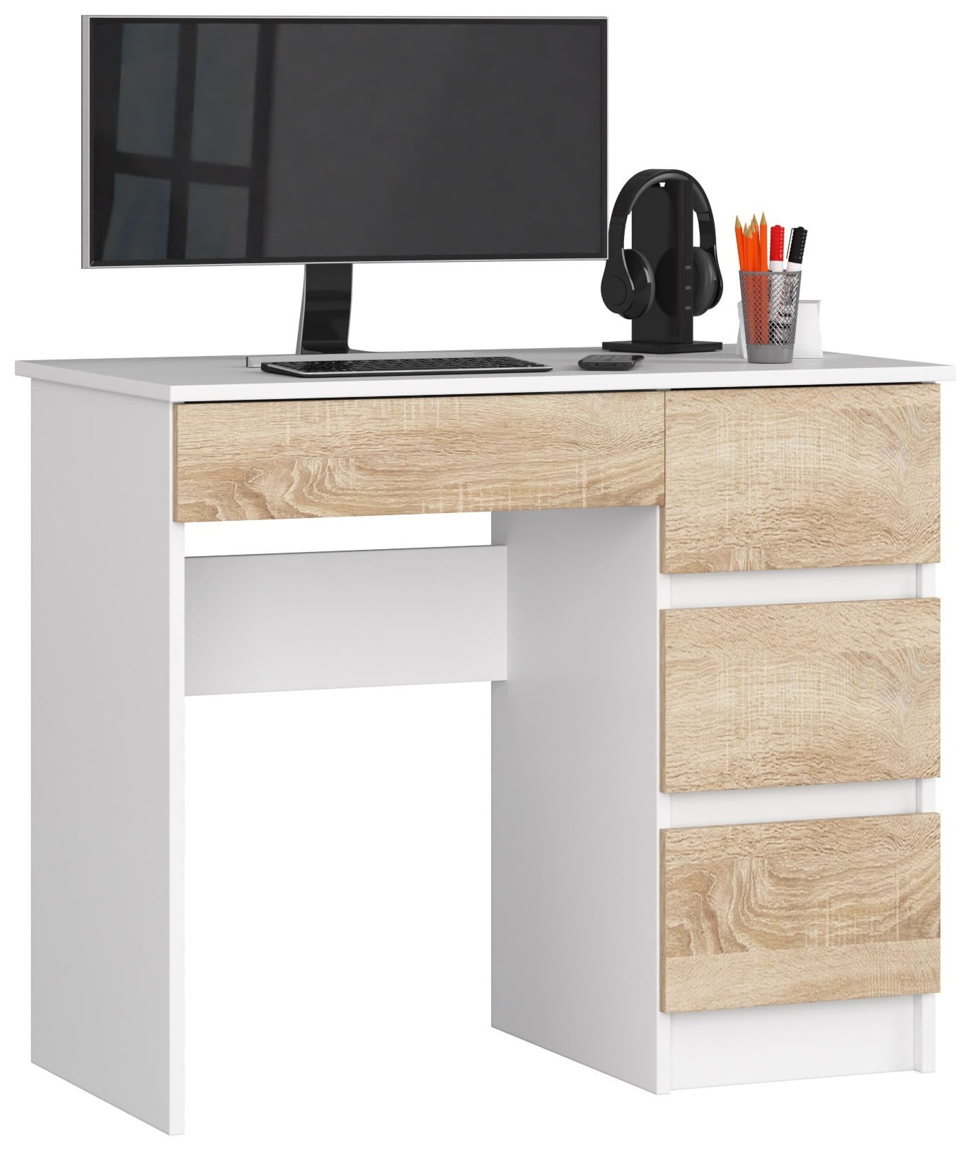 Ak furniture Psací stůl A-7 90 cm bílý/dub sonoma pravý
