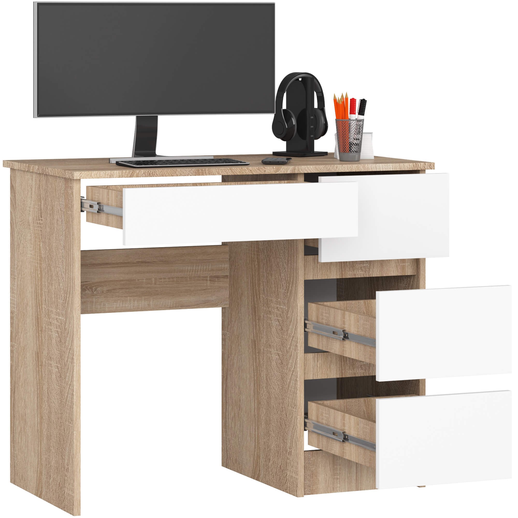 Ak furniture Psací stůl A-7 90 cm dub sonoma/bílý pravý - Obrázek 2