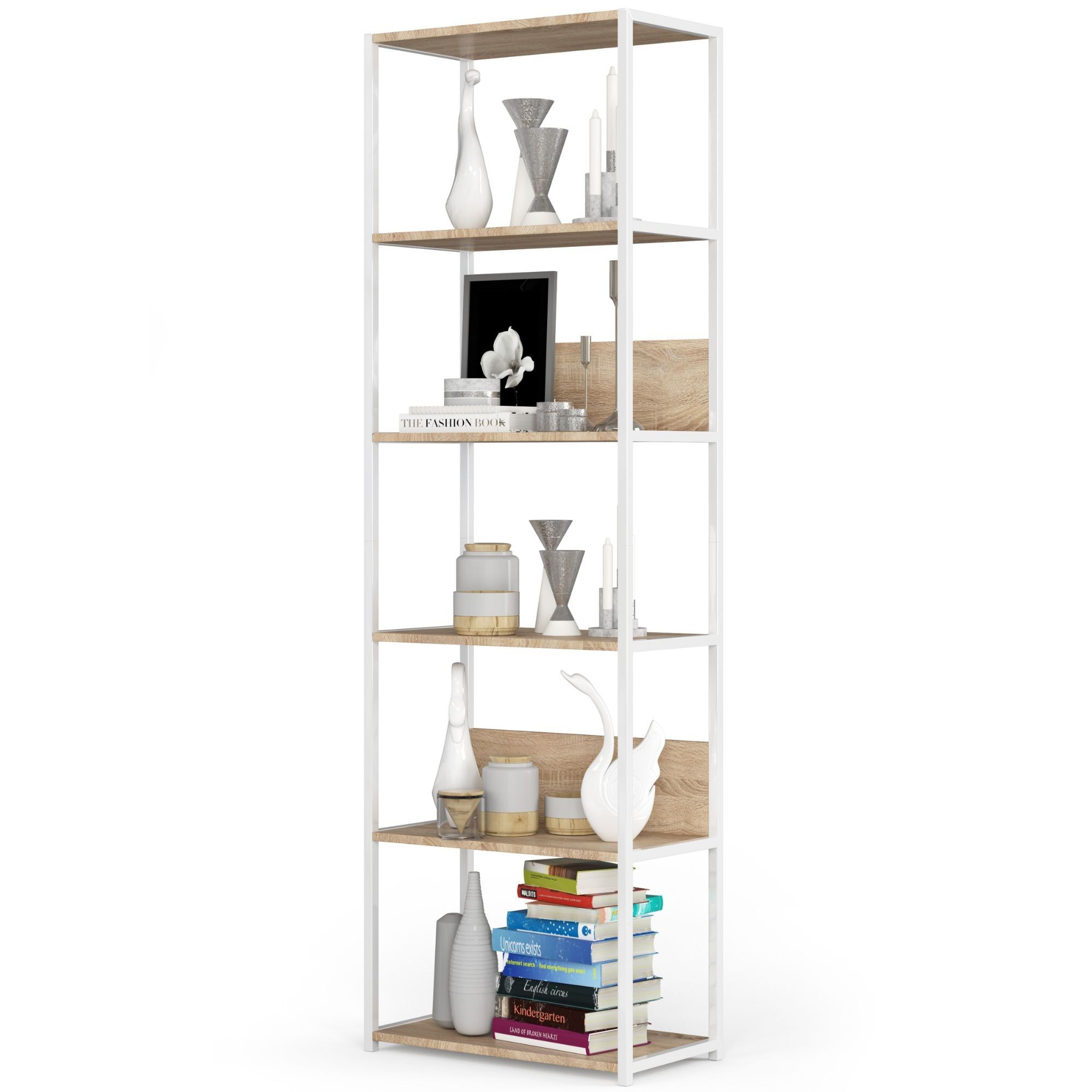 Ak furniture Regál LOFT 60 cm bílý/dub sonoma - Obrázek 2