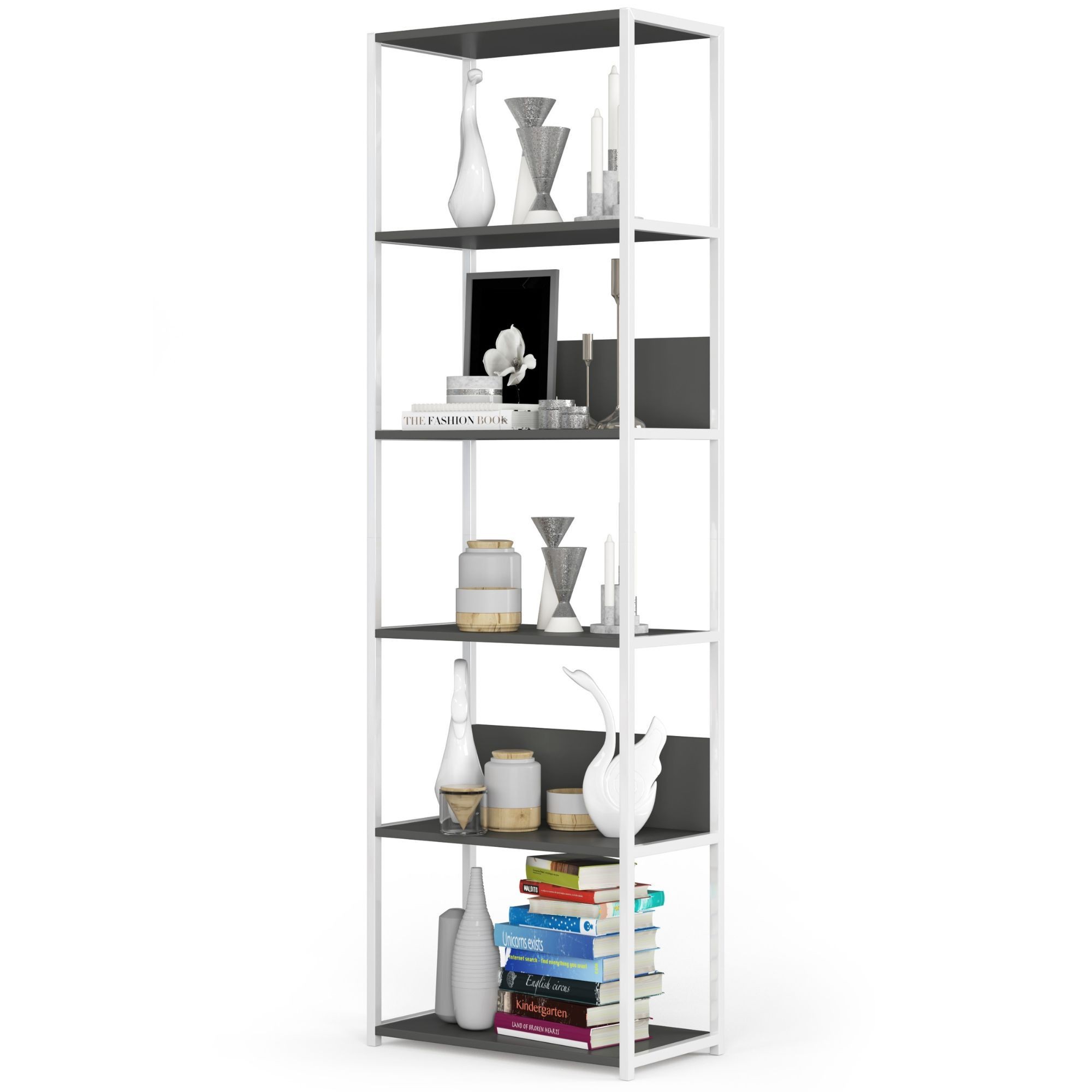 Ak furniture Regál LOFT 60 cm bílý/šedý - Obrázek 2