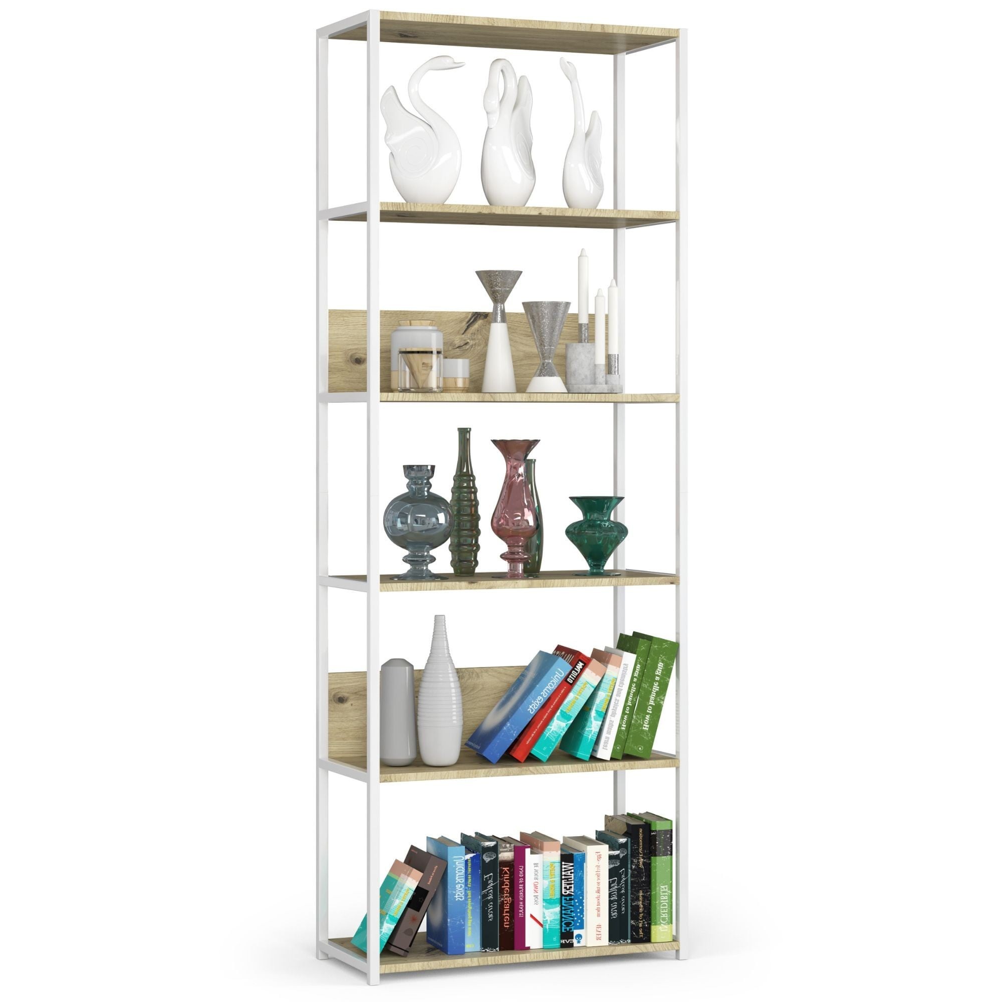 Ak furniture Regál LOFT 70 cm bílý/dub artisan