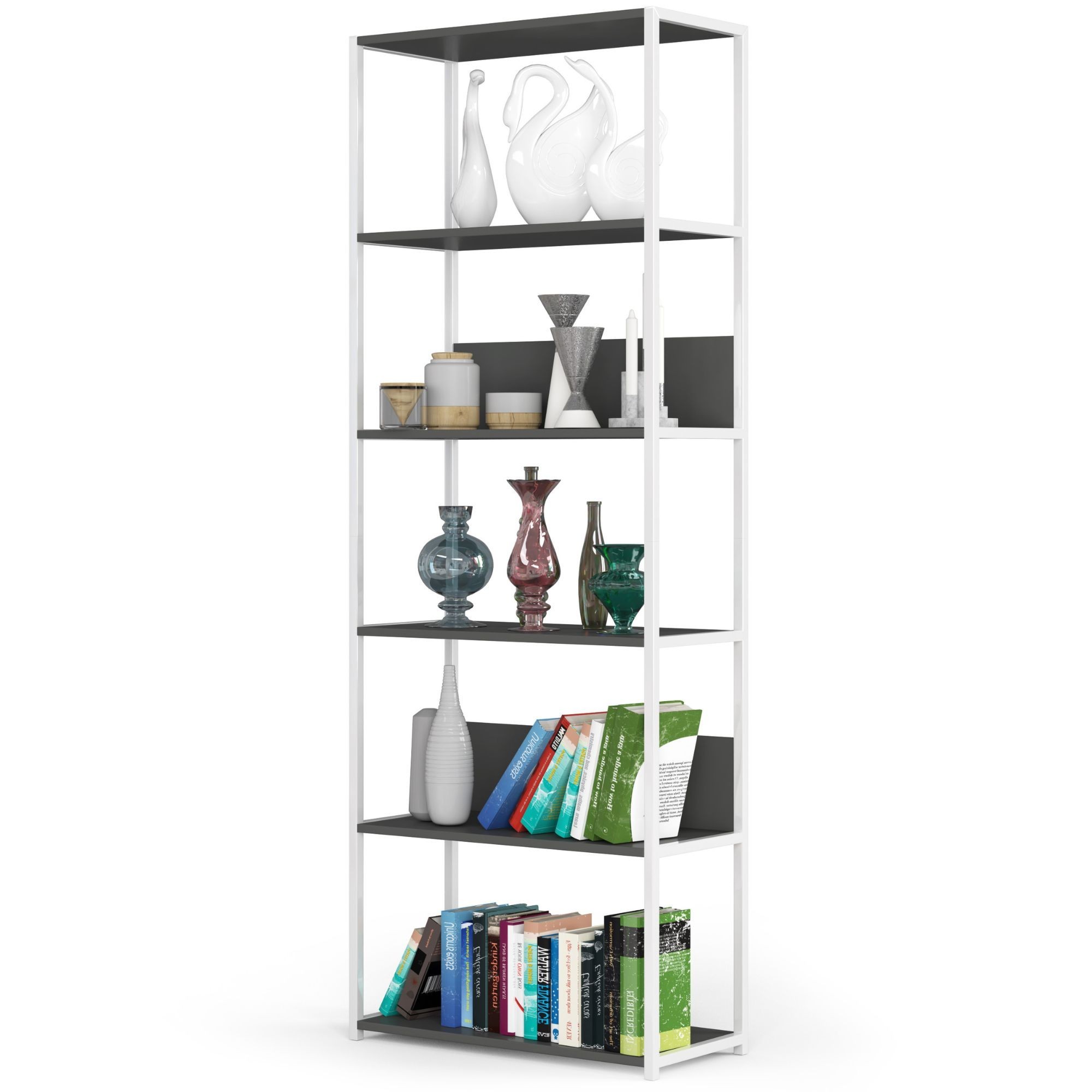 Ak furniture Regál LOFT 70 cm bílý/šedý - Obrázek 2