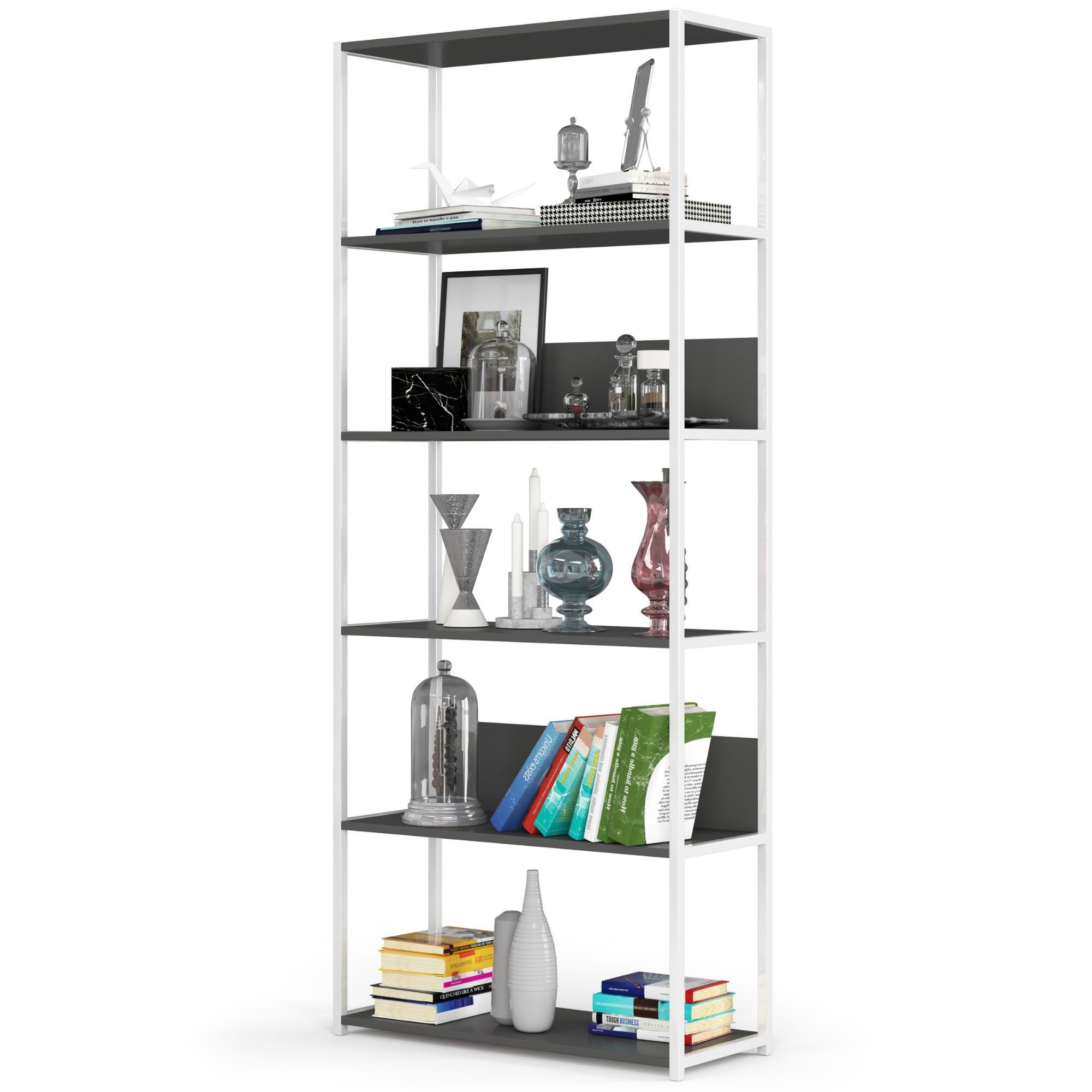 Ak furniture Regál LOFT 80 cm bílý/šedý - Obrázek 2