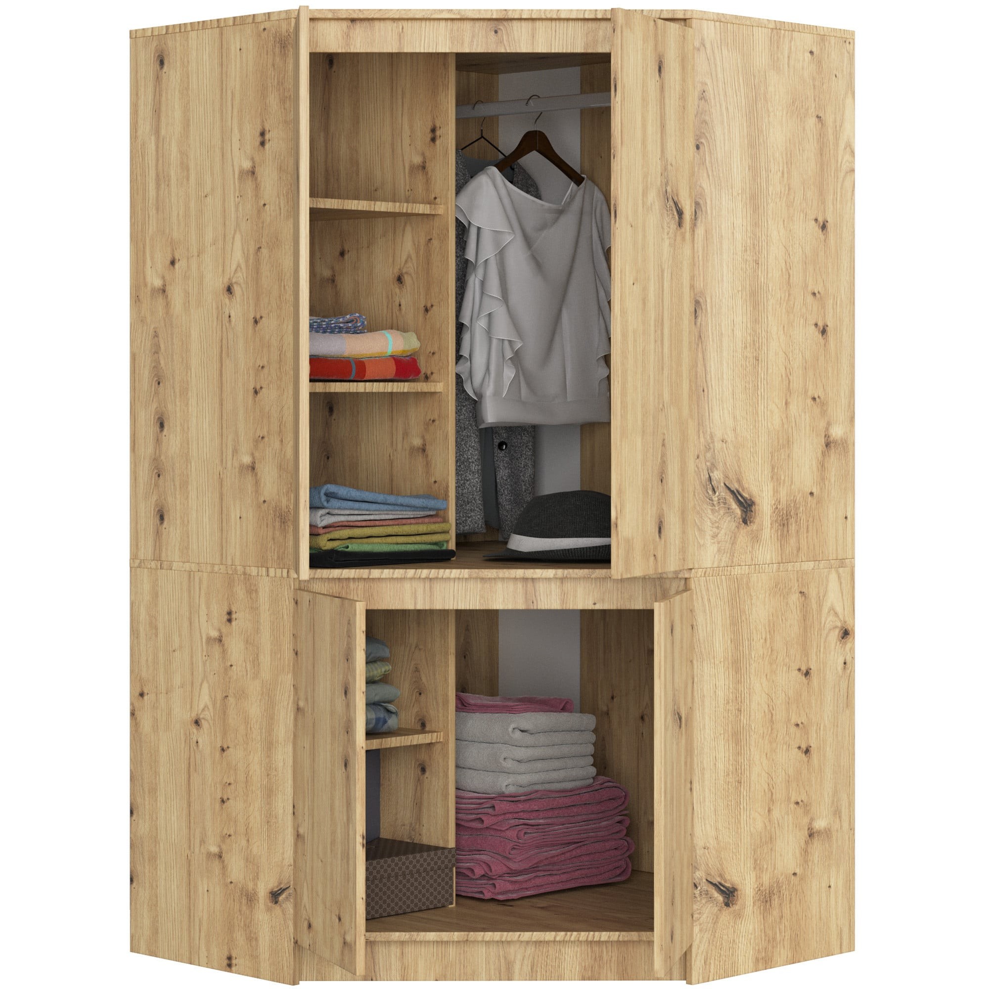 Ak furniture Rohová šatní skříň CLP 100 cm 4D dub artisan - Obrázek 2