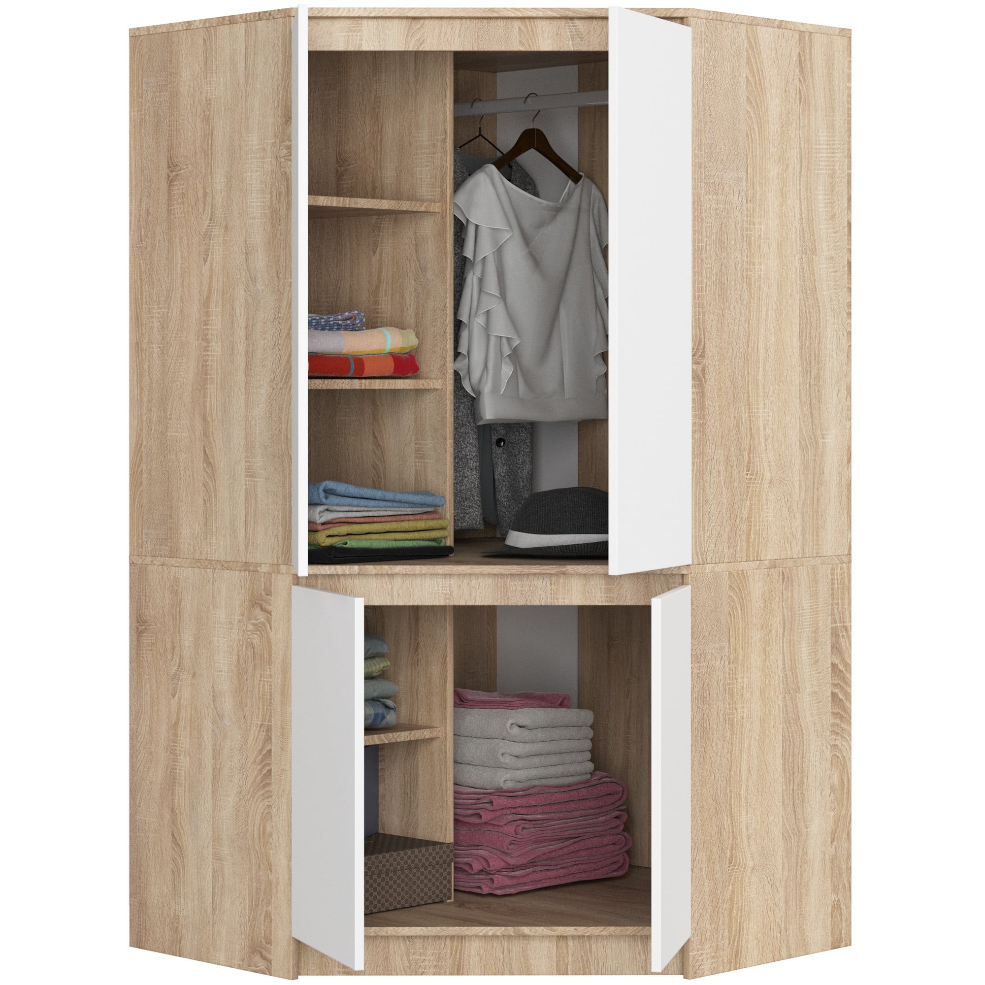 Ak furniture Rohová šatní skříň CLP 100 cm 4D dub sonoma/bílá - Obrázek 2
