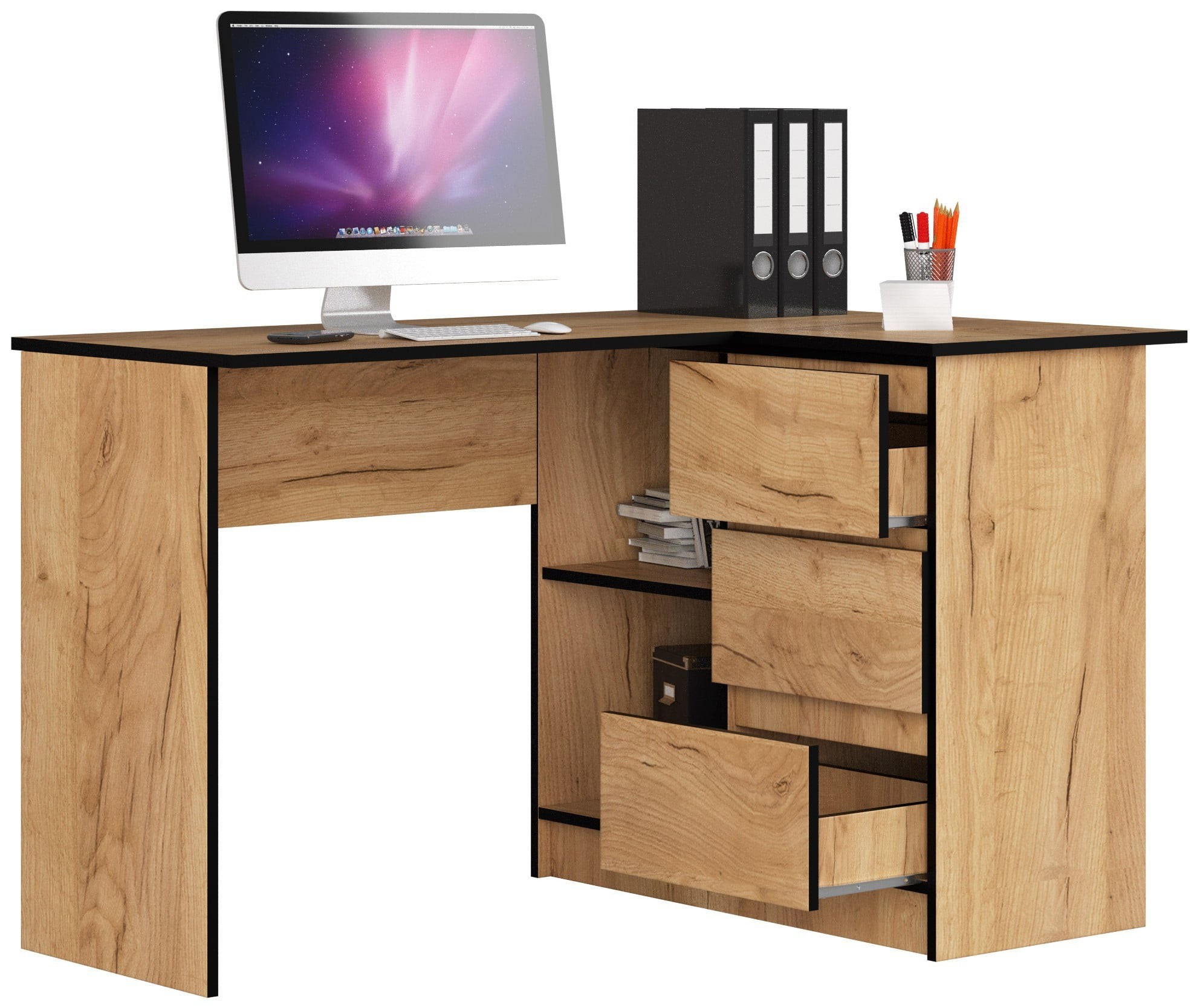 Ak furniture Rohový psací stůl B16 124 cm dub craft zlatý pravý - Obrázek 2