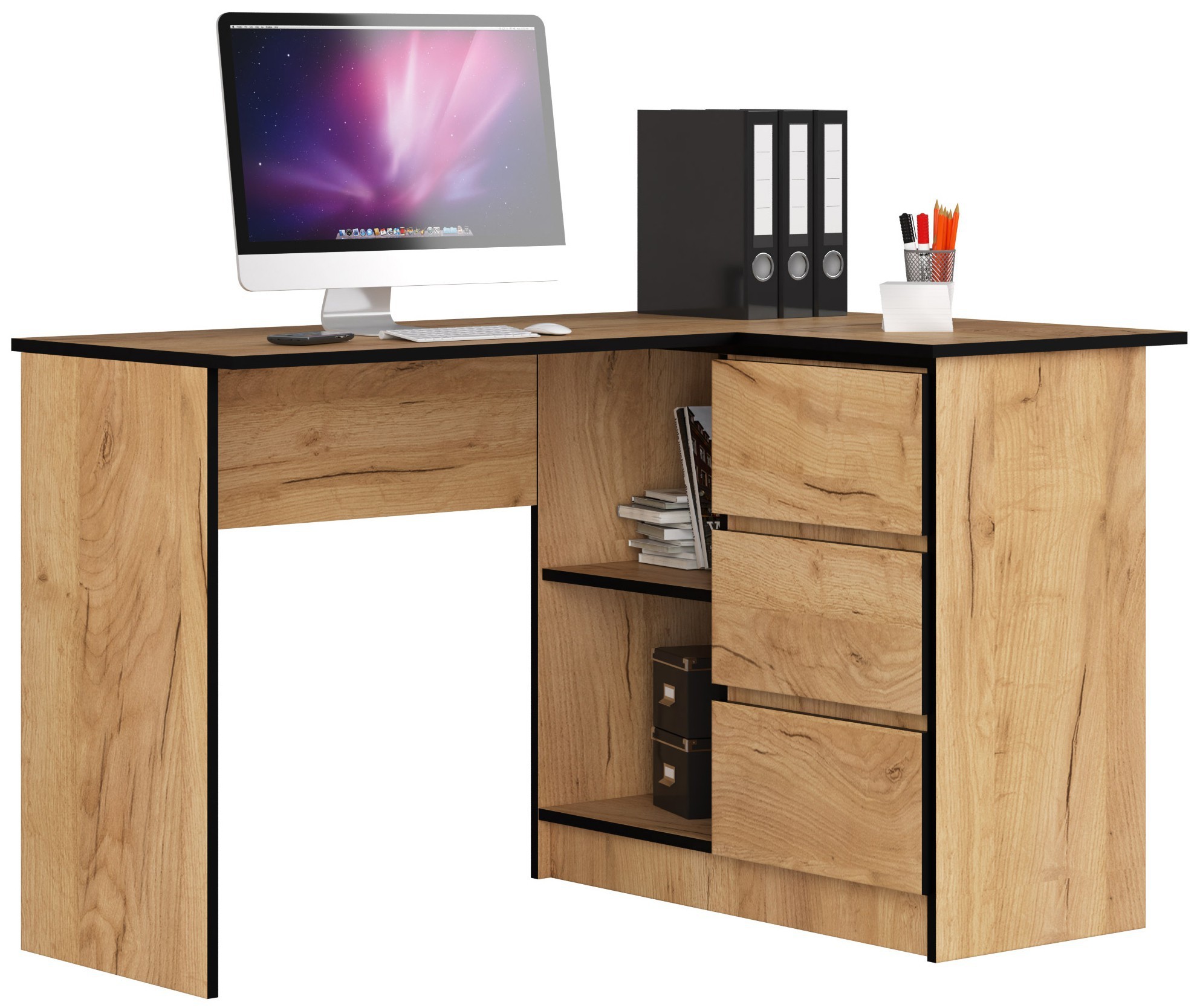 Ak furniture Rohový psací stůl B16 124 cm dub craft zlatý pravý