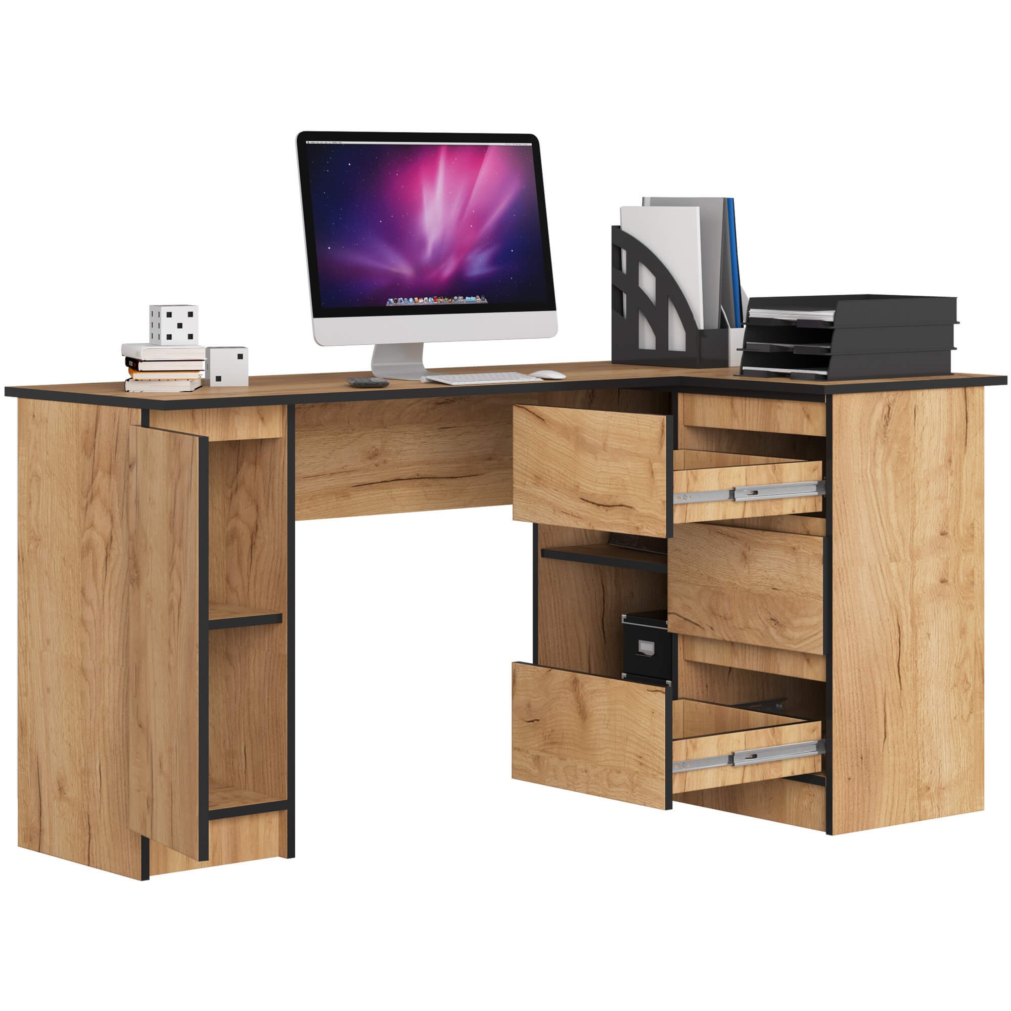 Ak furniture Rohový psací stůl B20 155 cm dub craft zlatý pravý - Obrázek 2