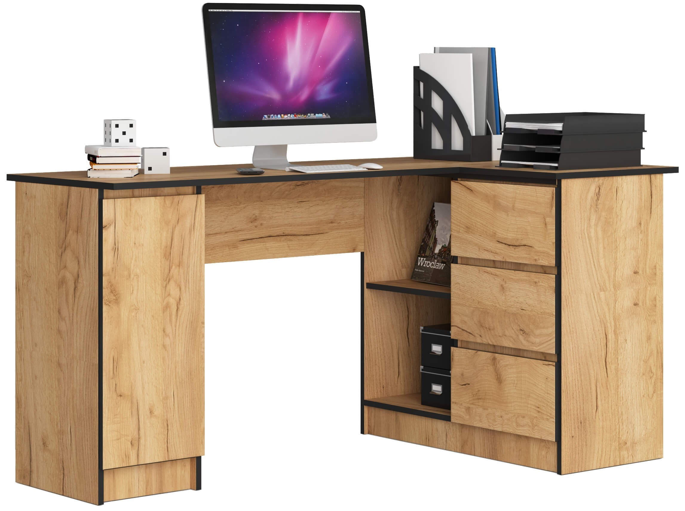 Ak furniture Rohový psací stůl B20 155 cm dub craft zlatý pravý