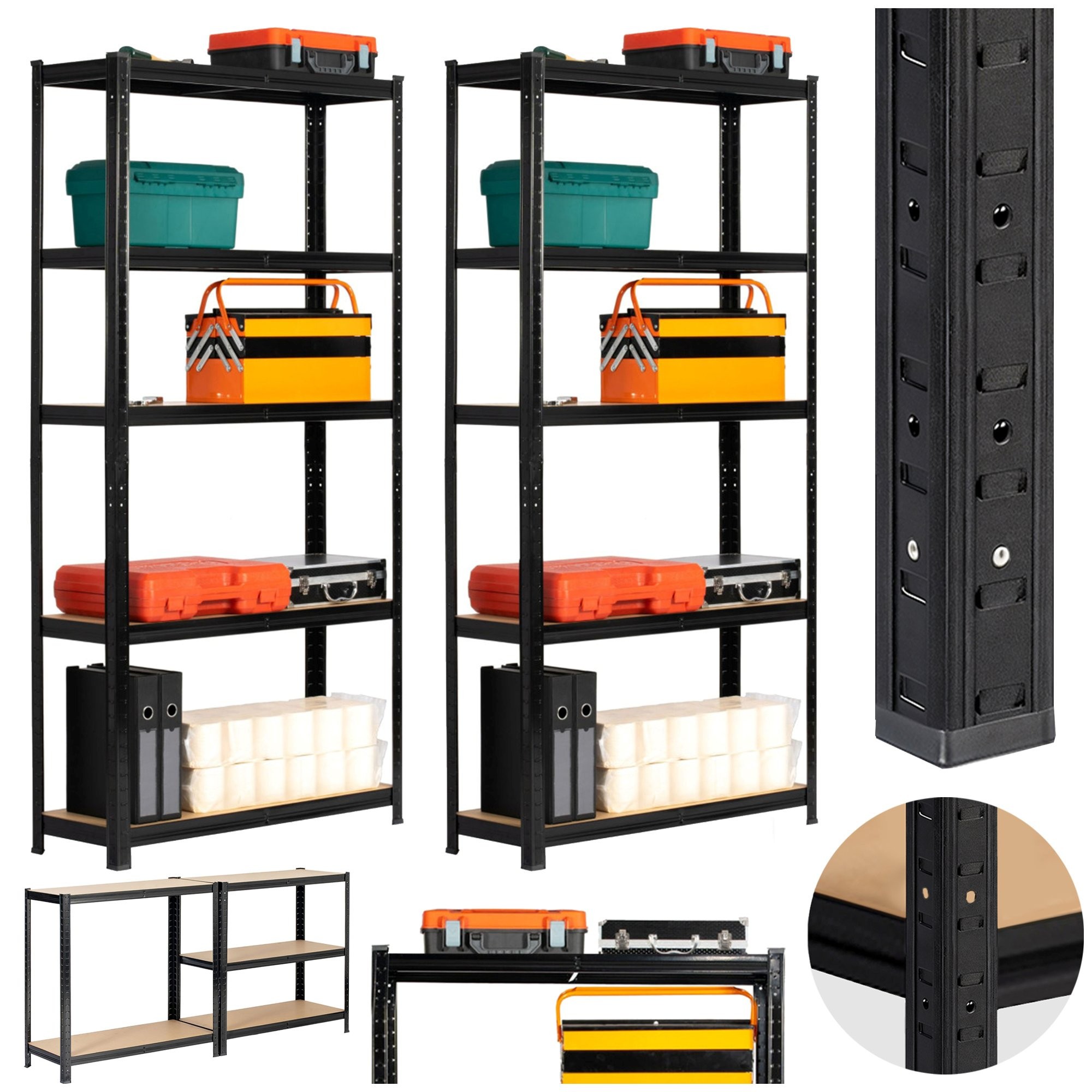 Ak furniture Sada 2 ks kovových regálů REGMET 90x30x180 cm černá - Obrázek 2