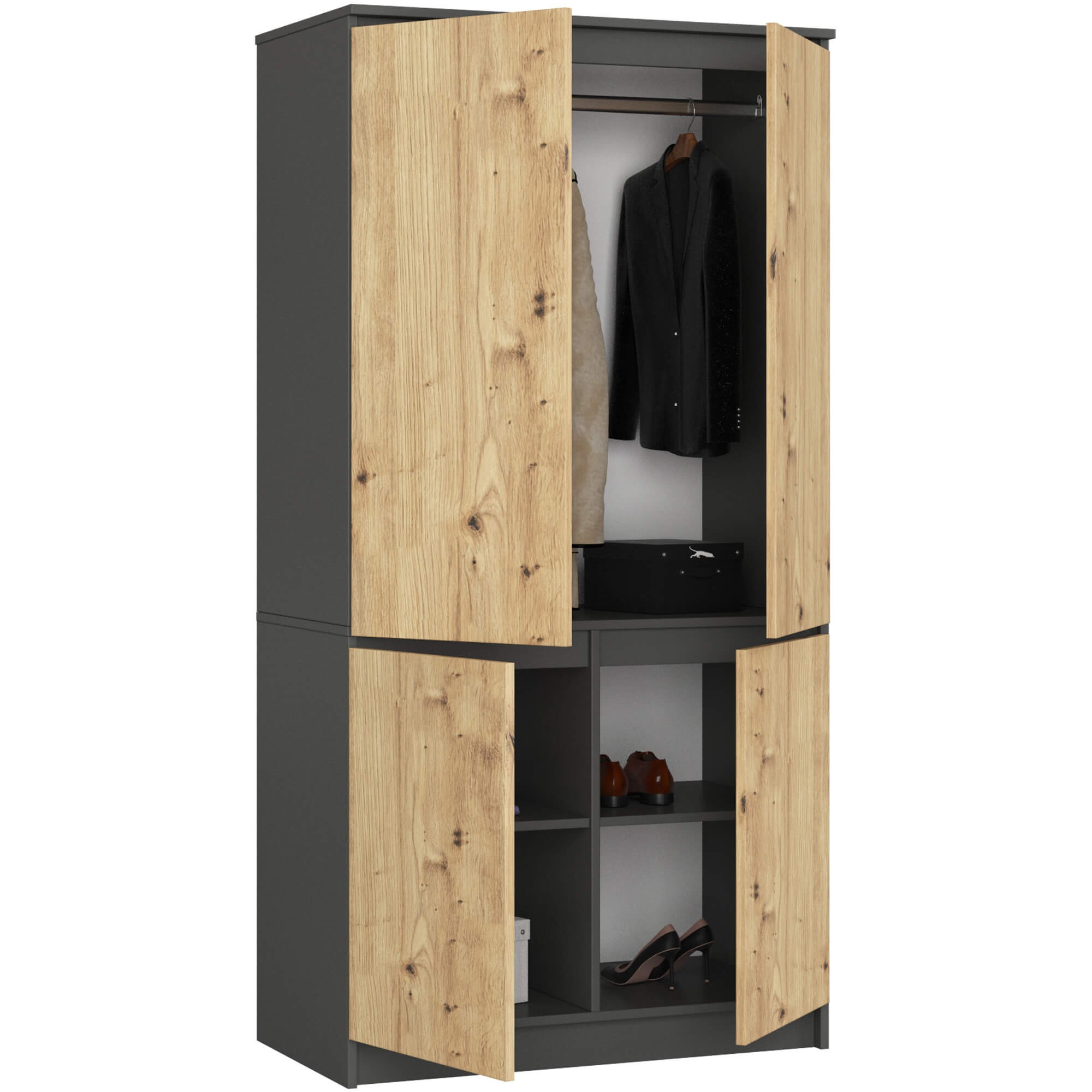 Ak furniture Šatní skříň CLP S90/4D grafitově šedá/dub artisan - Obrázek 2