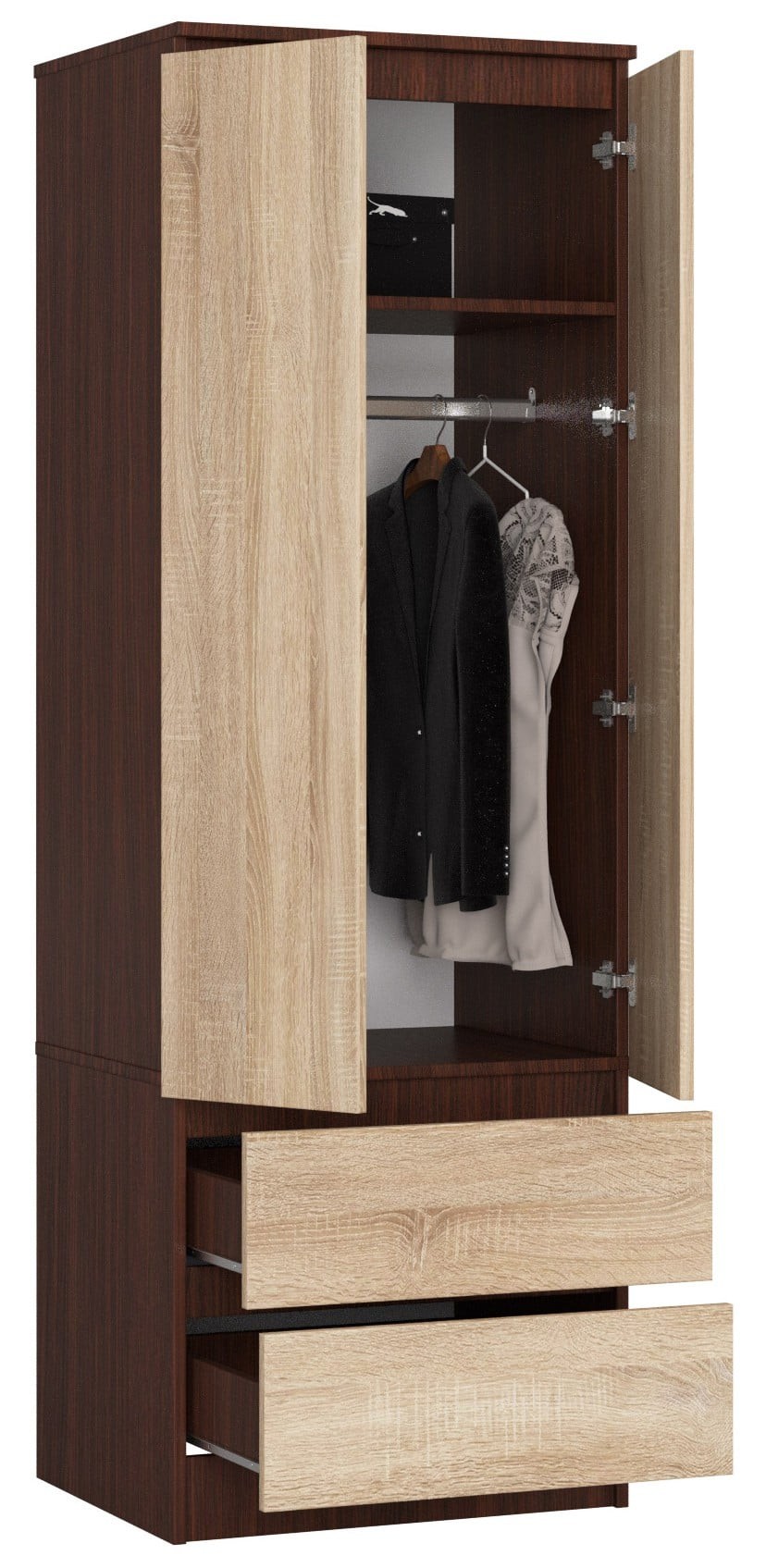Ak furniture Šatní skříň Star 60 cm wenge/dub sonoma - Obrázek 2