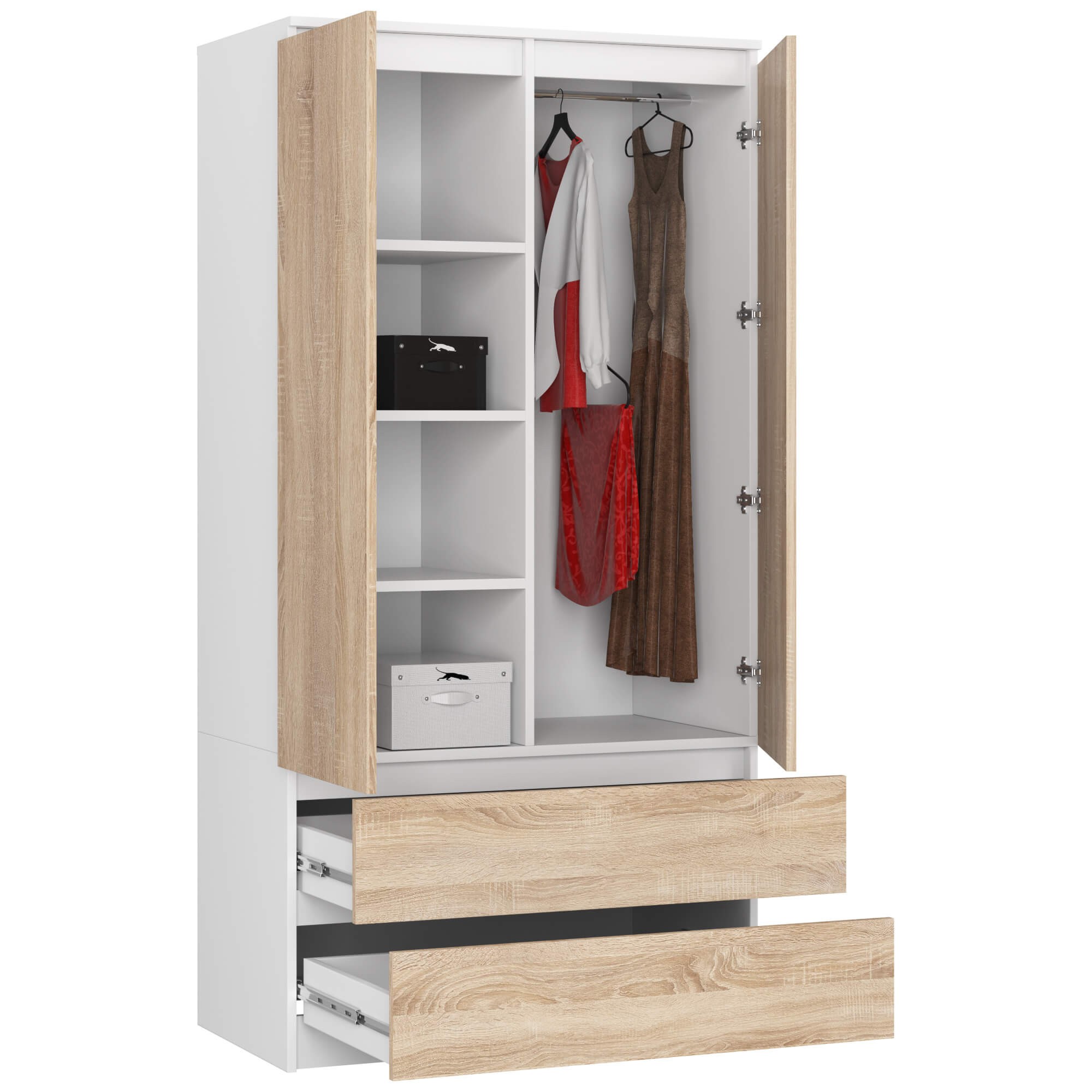 Ak furniture Šatní skříň Star 90 cm bílá/dub sonoma - Obrázek 2