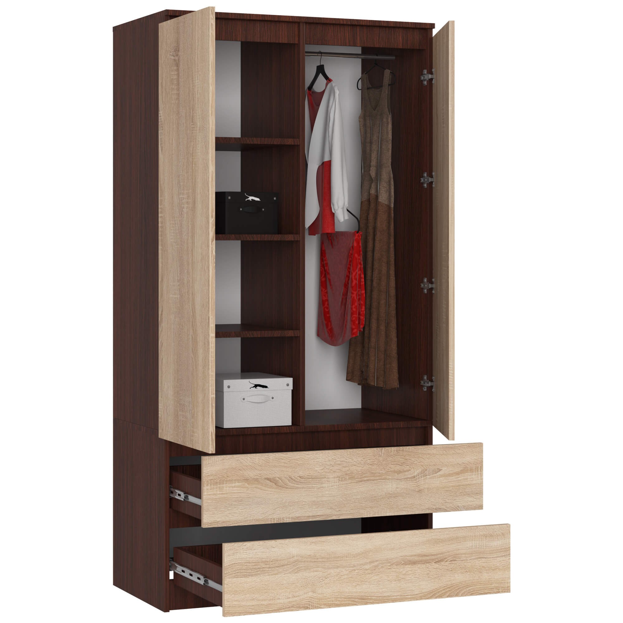 Ak furniture Šatní skříň Star 90 cm wenge/dub sonoma - Obrázek 2