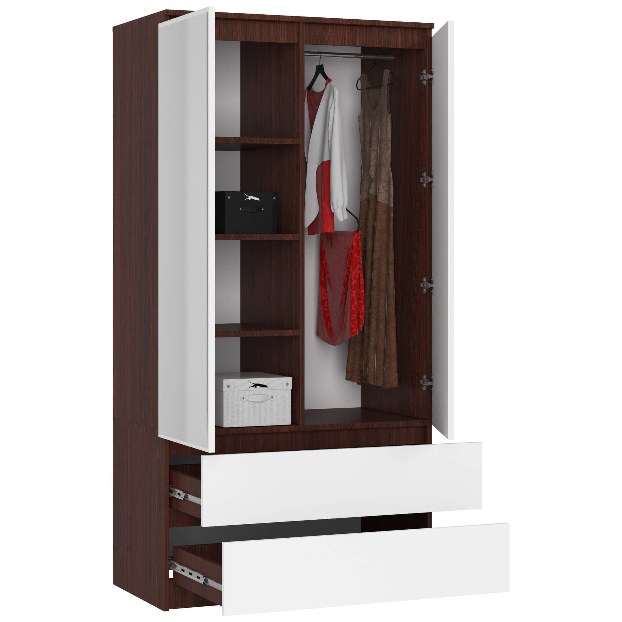Ak furniture Šatní skříň Star se zrcadlem 90 cm wenge/bílá - Obrázek 2