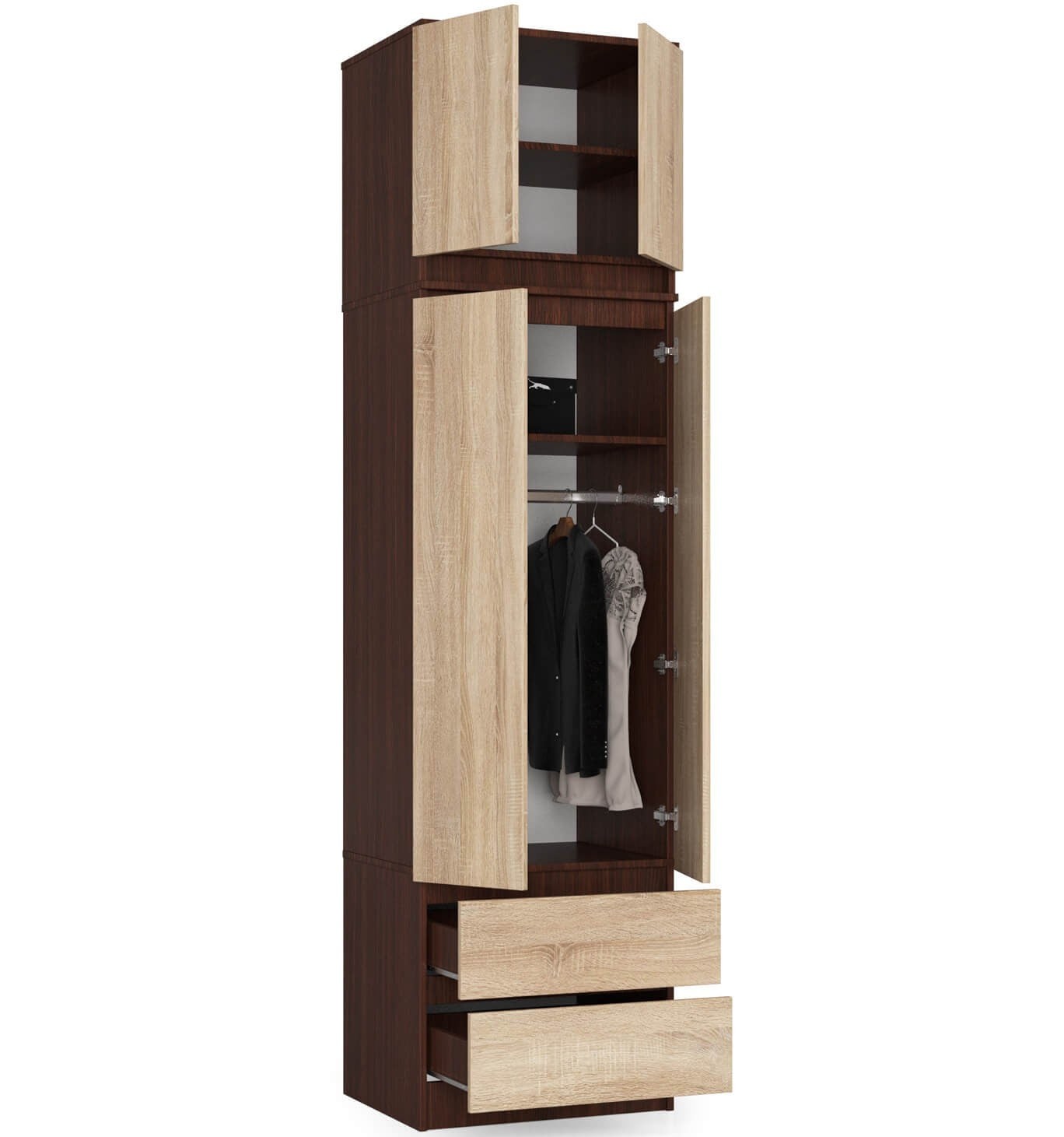 Ak furniture Šatní skříň s nástavcem Star 60 cm wenge/dub sonoma - Obrázek 2