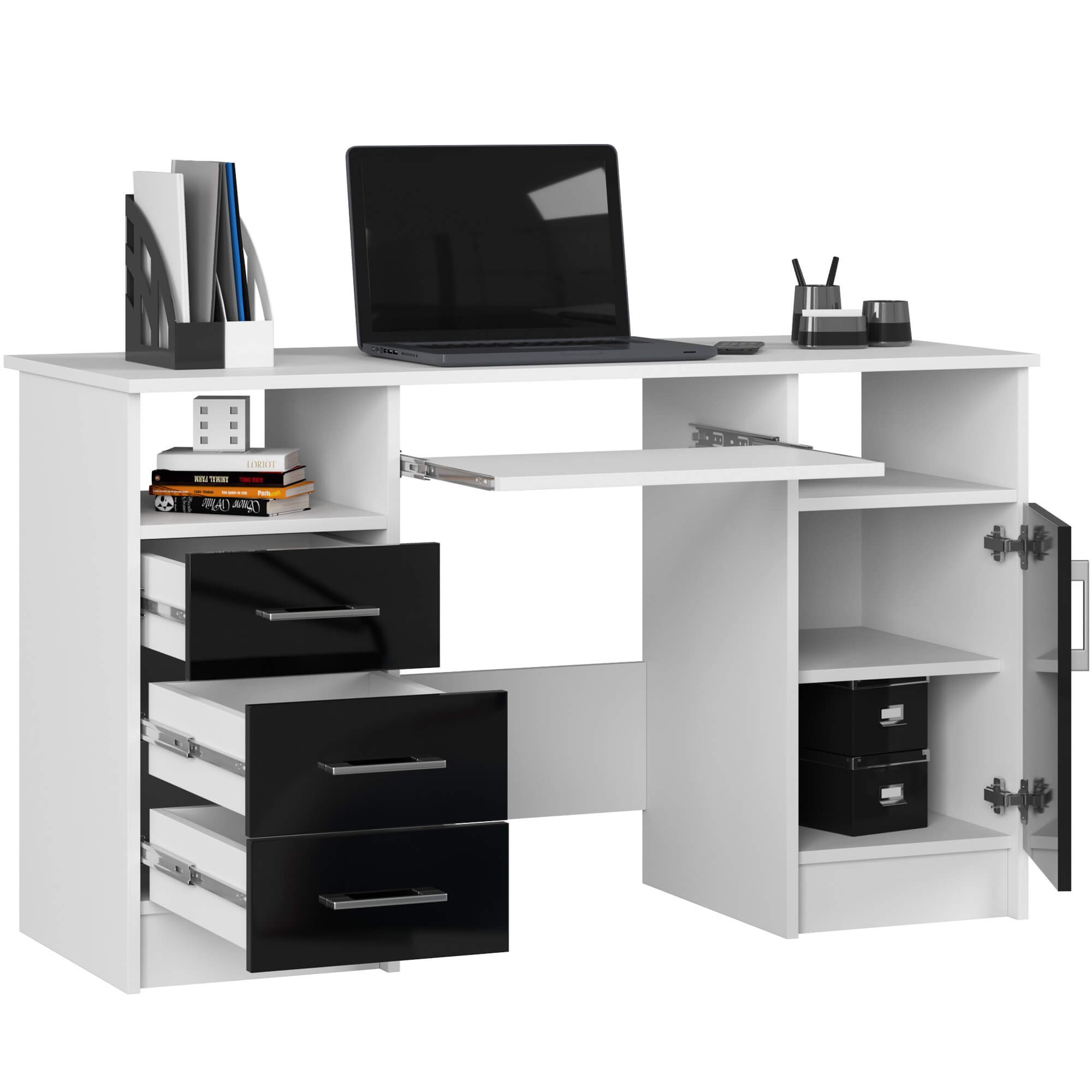 Ak furniture Volně stojící psací stůl Ana 124 cm bílý/černý lesk - Obrázek 2
