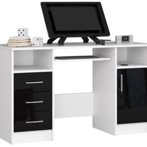 Ak furniture Volně stojící psací stůl Ana 124 cm bílý/černý lesk