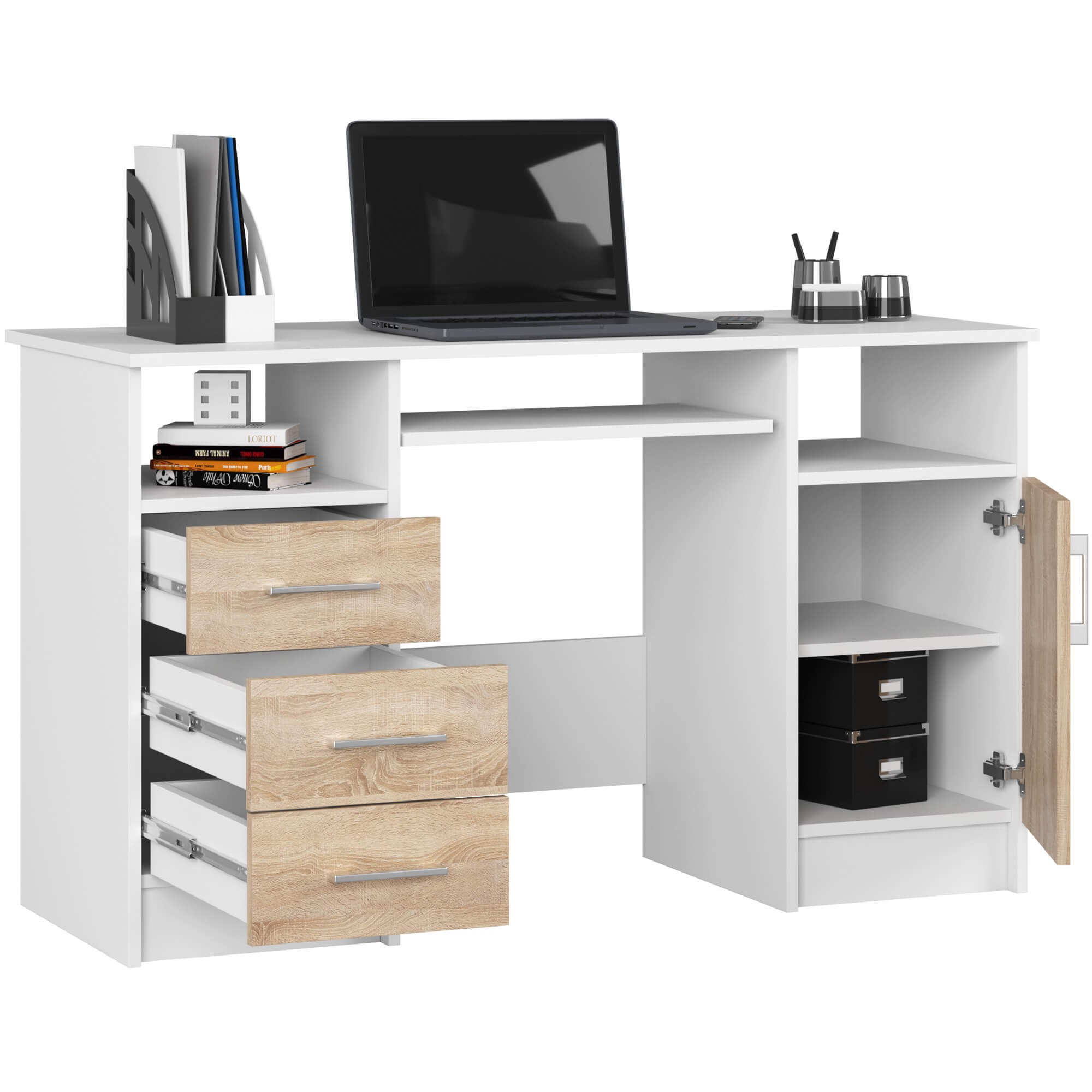 Ak furniture Volně stojící psací stůl Ana 124 cm bílý/dub sonoma - Obrázek 2