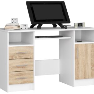 Ak furniture Volně stojící psací stůl Ana 124 cm bílý/dub sonoma
