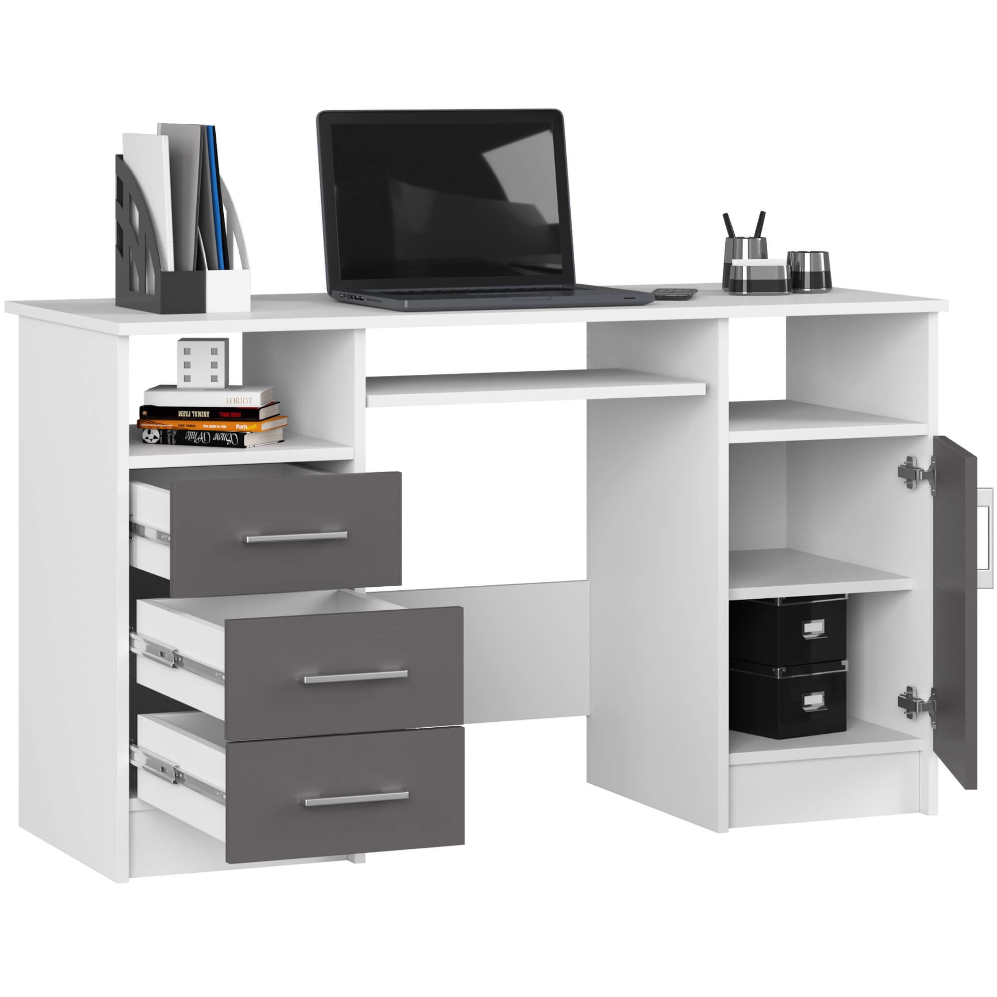 Ak furniture Volně stojící psací stůl Ana 124 cm bílý/grafitově šedý - Obrázek 2