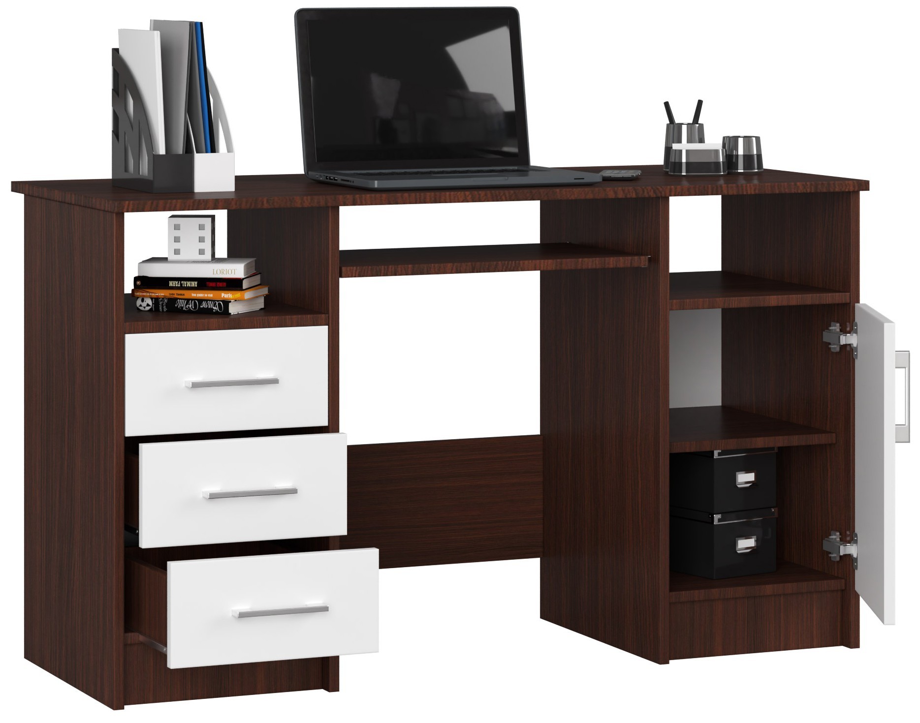 Ak furniture Volně stojící psací stůl Ana 124 cm wenge/bílý - Obrázek 2