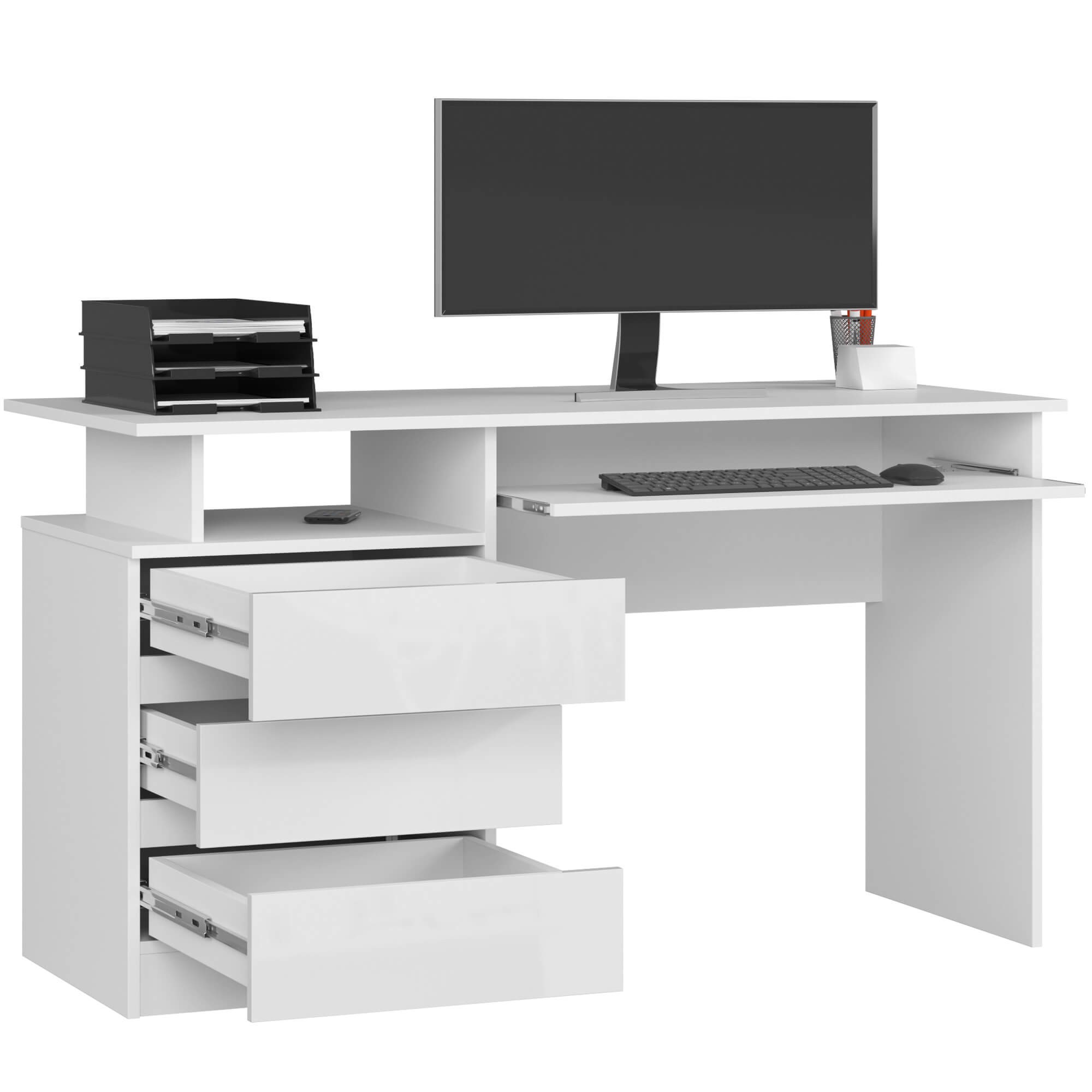 Ak furniture Volně stojící psací stůl CLP 135 cm bílý lesk - Obrázek 2