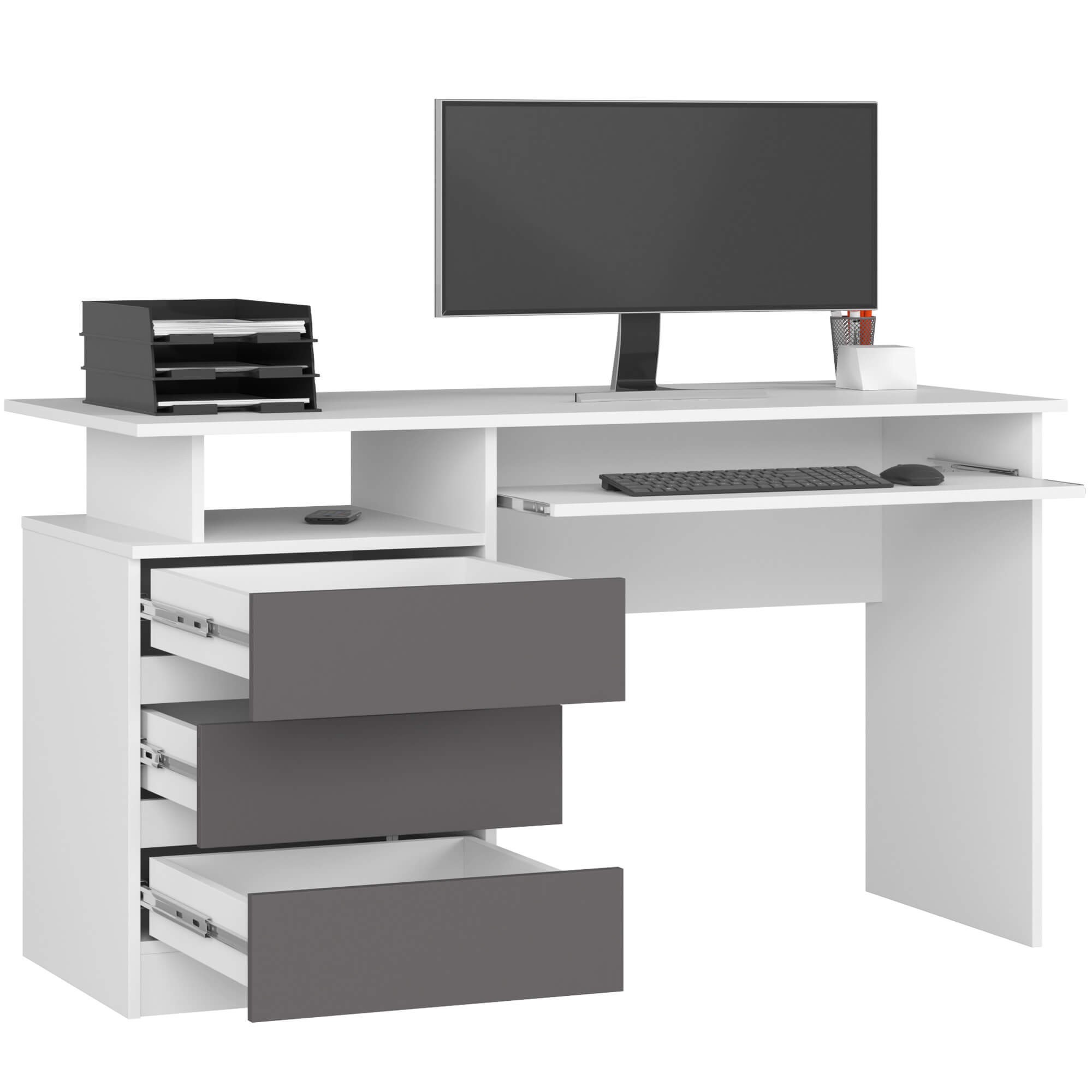 Ak furniture Volně stojící psací stůl CLP 135 cm bílý/grafitově šedý - Obrázek 2