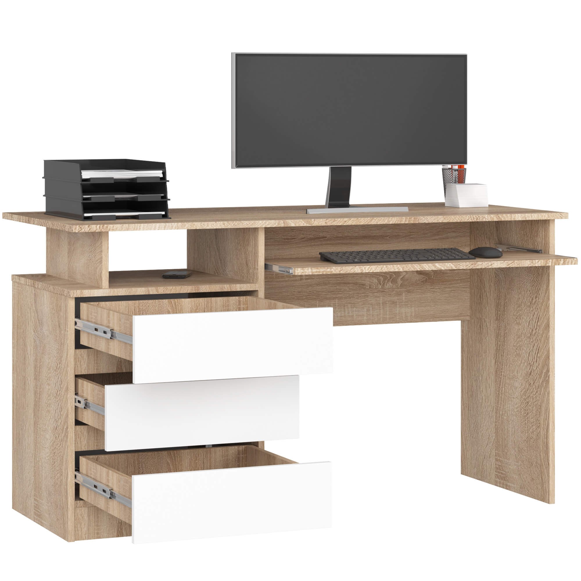 Ak furniture Volně stojící psací stůl CLP 135 cm dub sonoma/bílý - Obrázek 2
