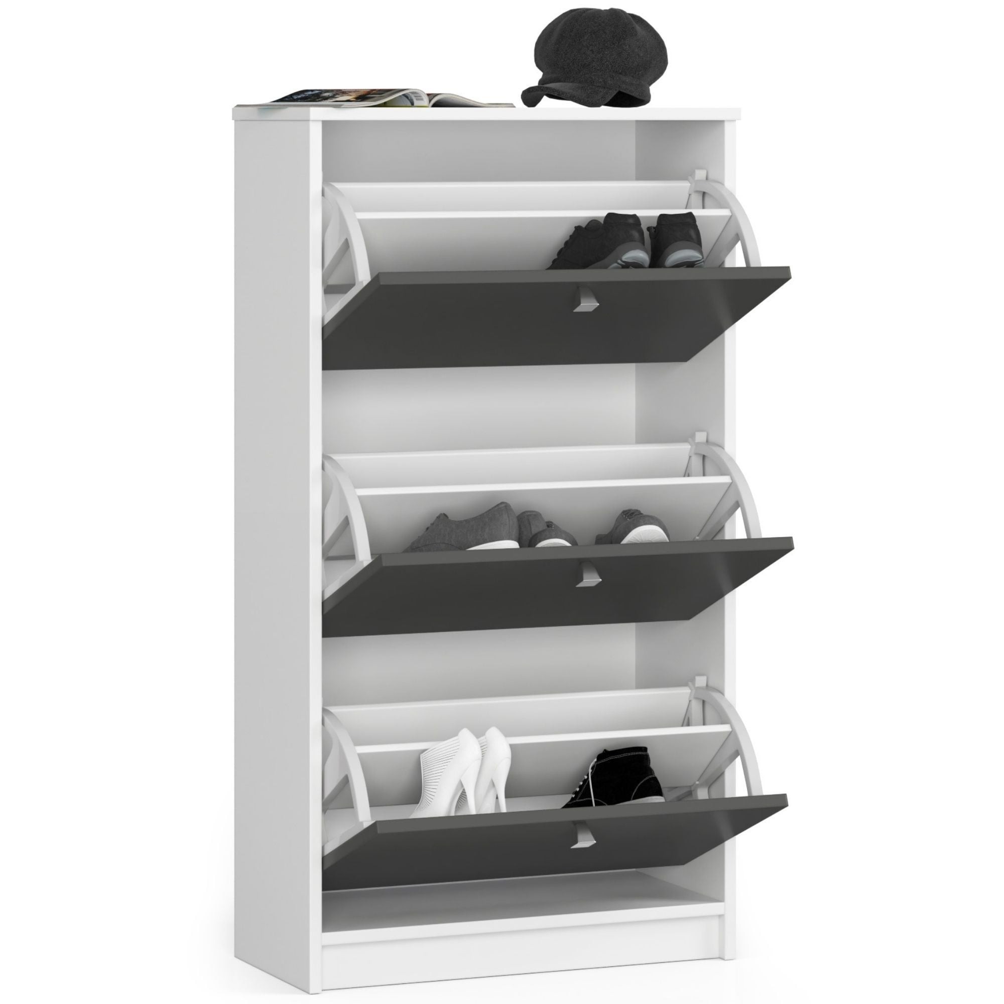 Ak furniture Výklopný botník Luso III 60 cm bílý/grafitový - Obrázek 2