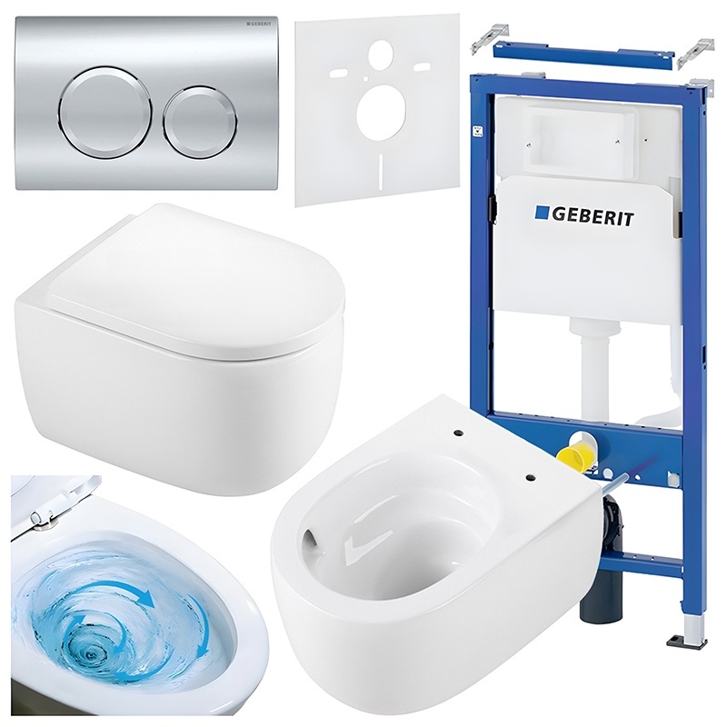 BPS-koupelny Podomítkový modul Geberit DuoFix s WC mísou LE-WH-TR-02 + ovládací tlačítko Delta 20 chrom